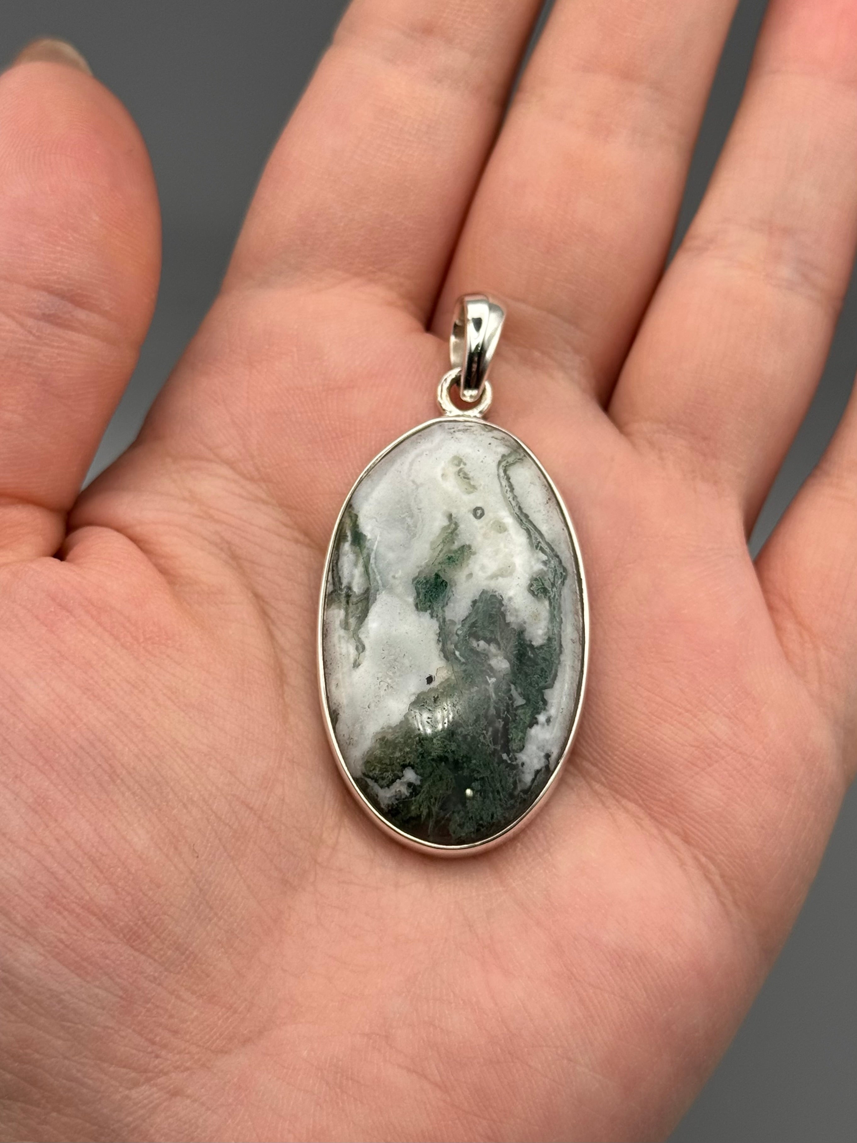 •TREE AGATE - OVAL 1• sterling silver pendant