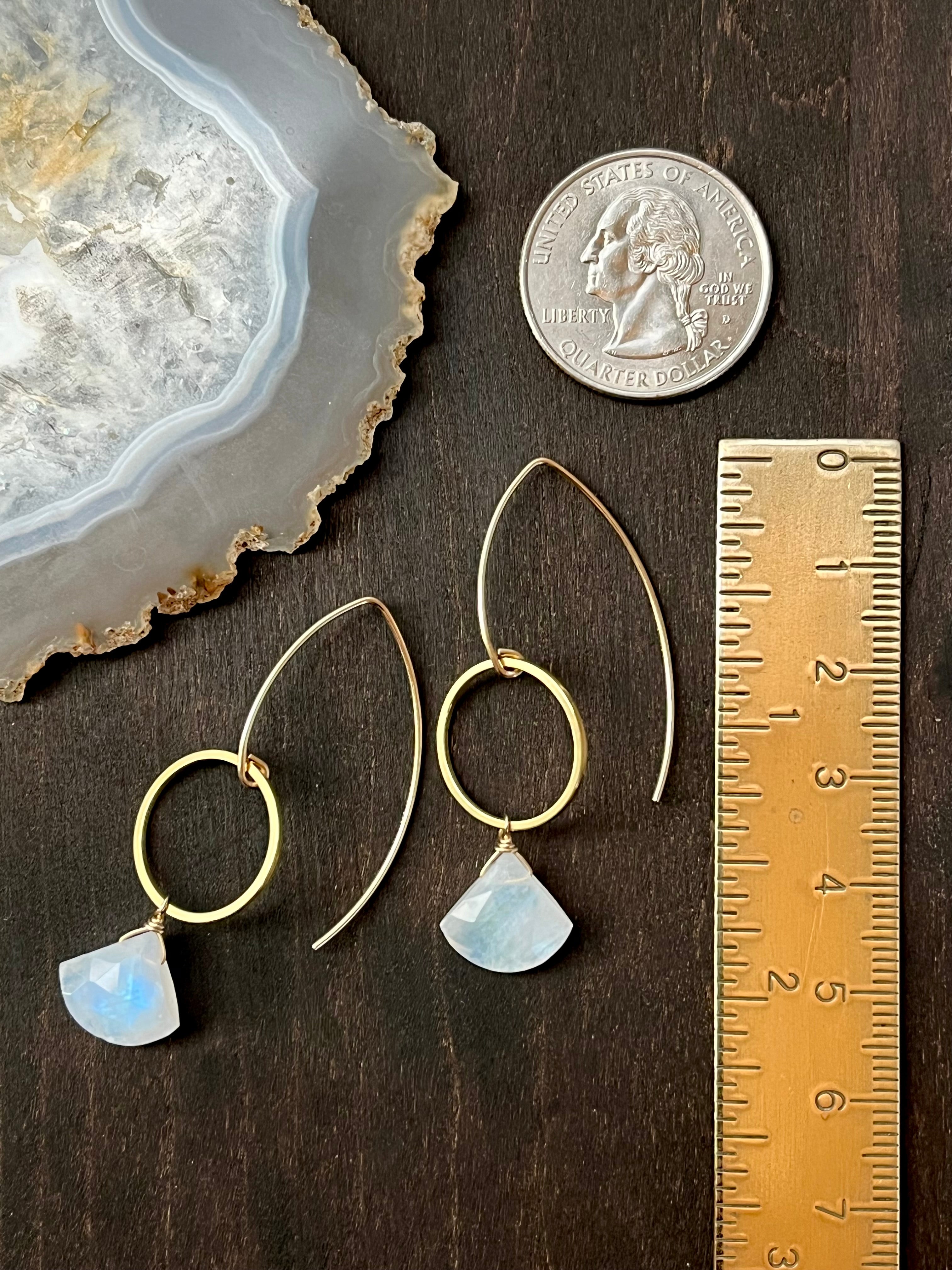 •ECLIPSE• rainbow moonstone + gold dangle earrings