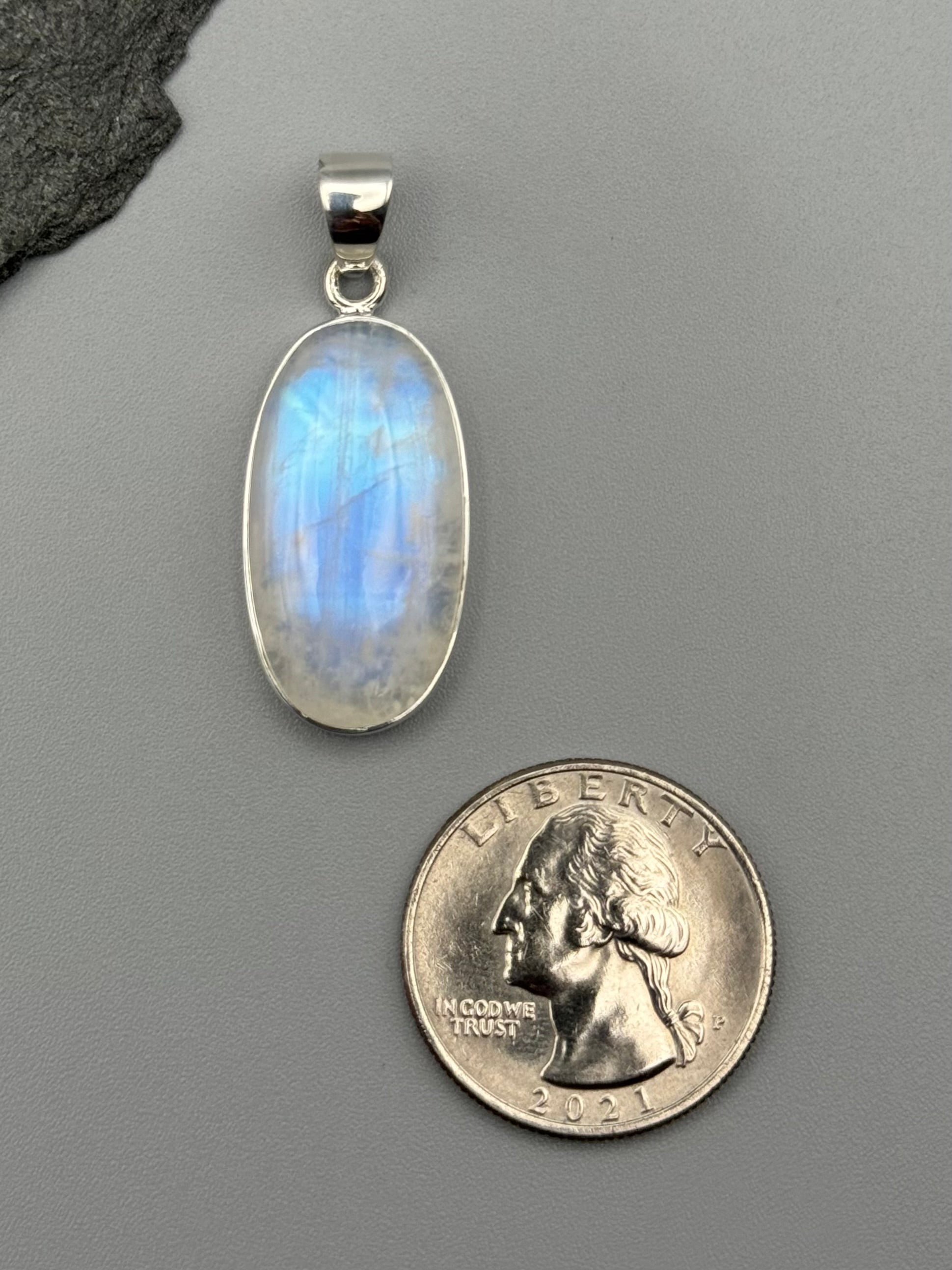 •RAINBOW MOONSTONE - OVAL 1• sterling silver pendant