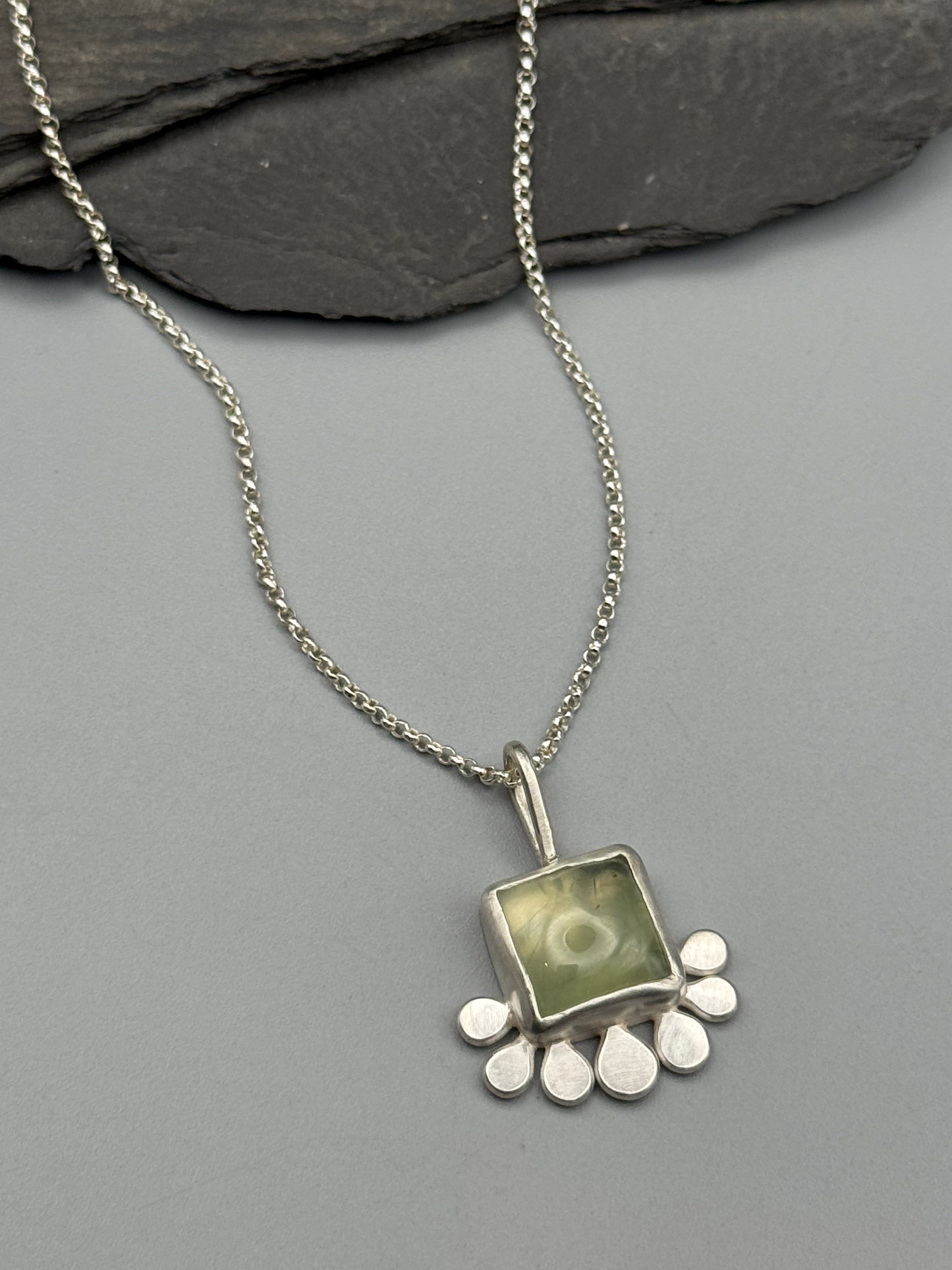 •LIL’ POLLINATOR• prehnite square + silver necklace (18" - 21" long)