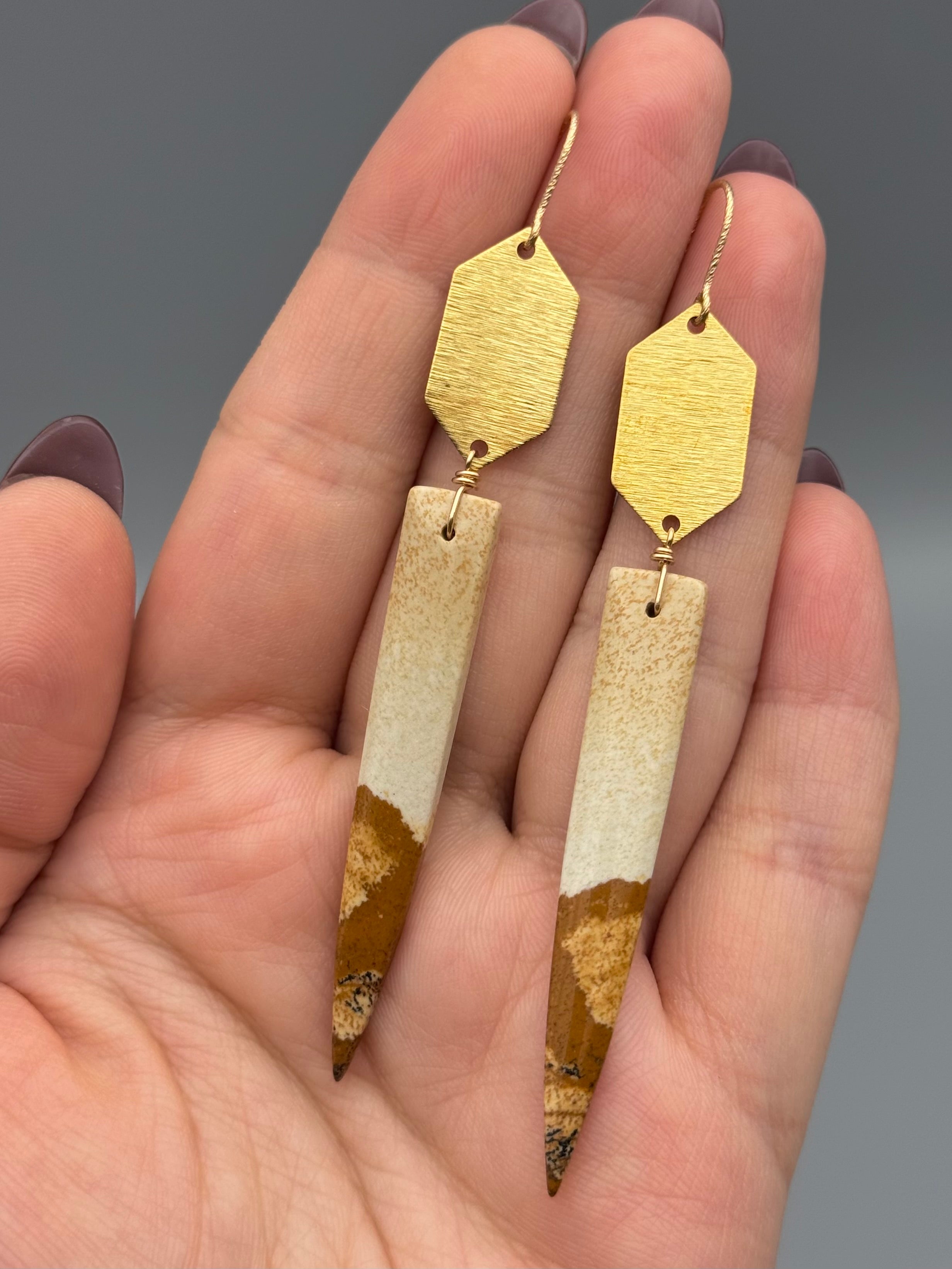 •HEXED• picture jasper + gold earrings