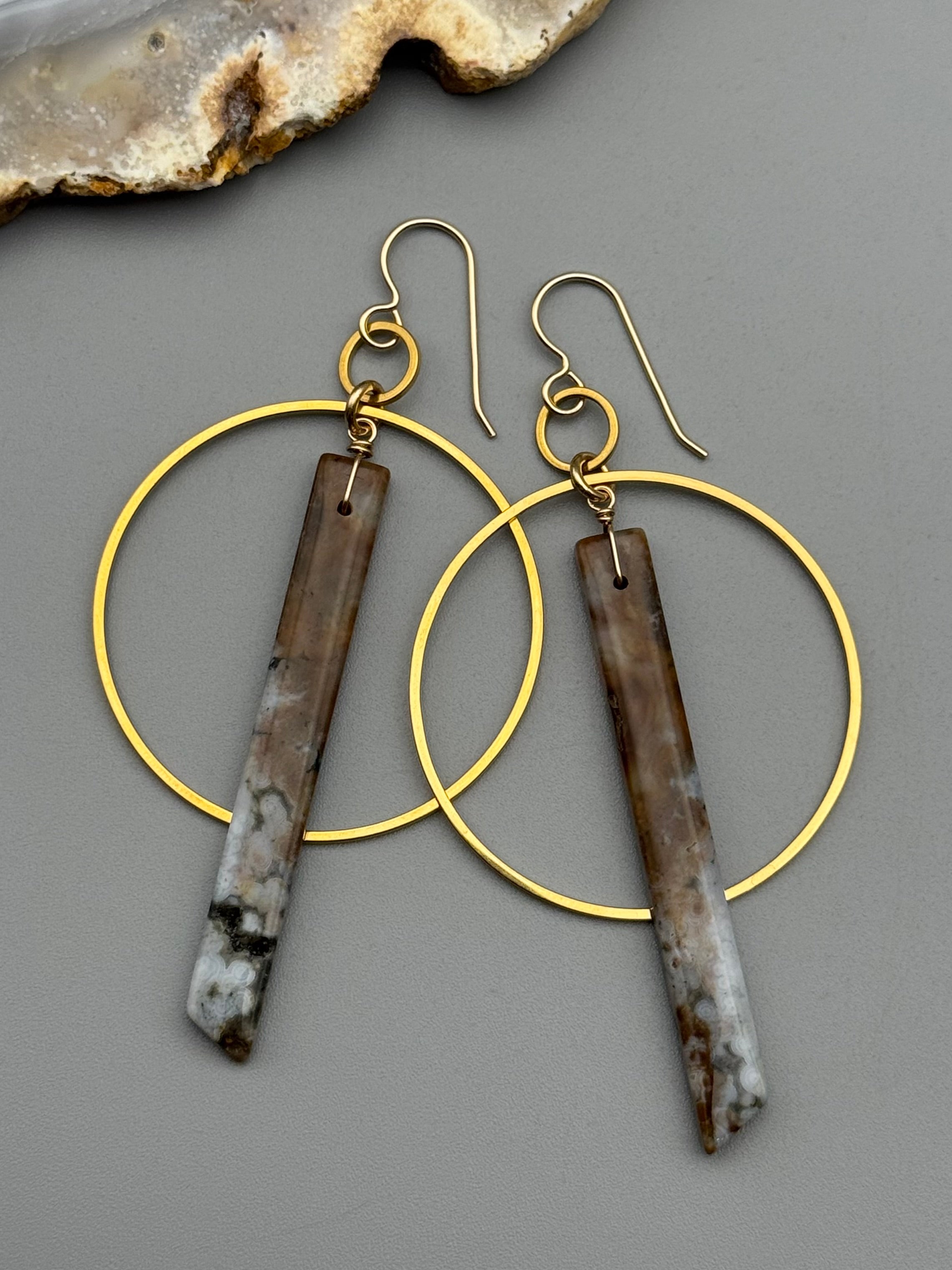 •EQUA-ORBIT• ocean jasper stick + gold earrings