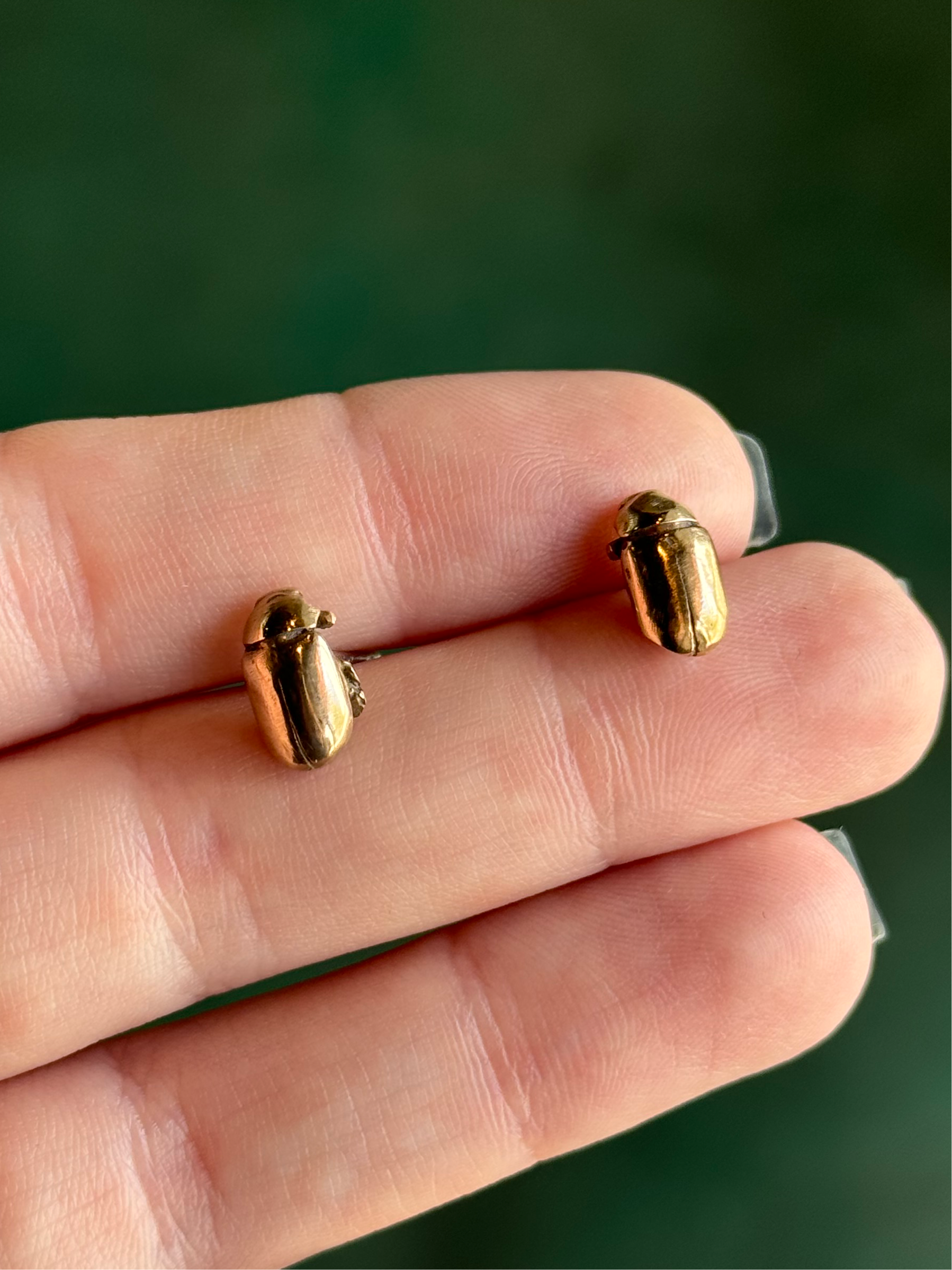 •TINY JUNEBUG CAST• bronze + sterling silver stud earrings