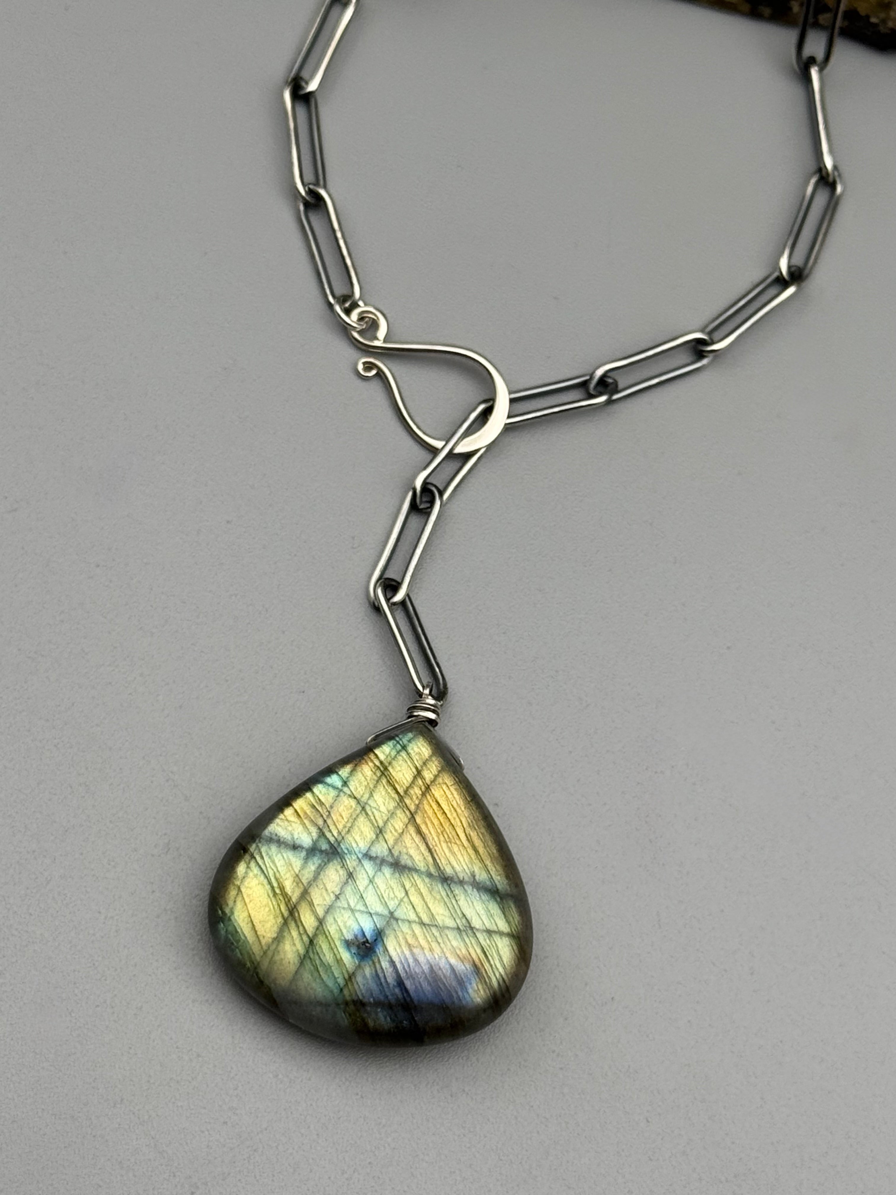 •LINKED• labradorite + oxidized silver necklace (ADJ to 19")