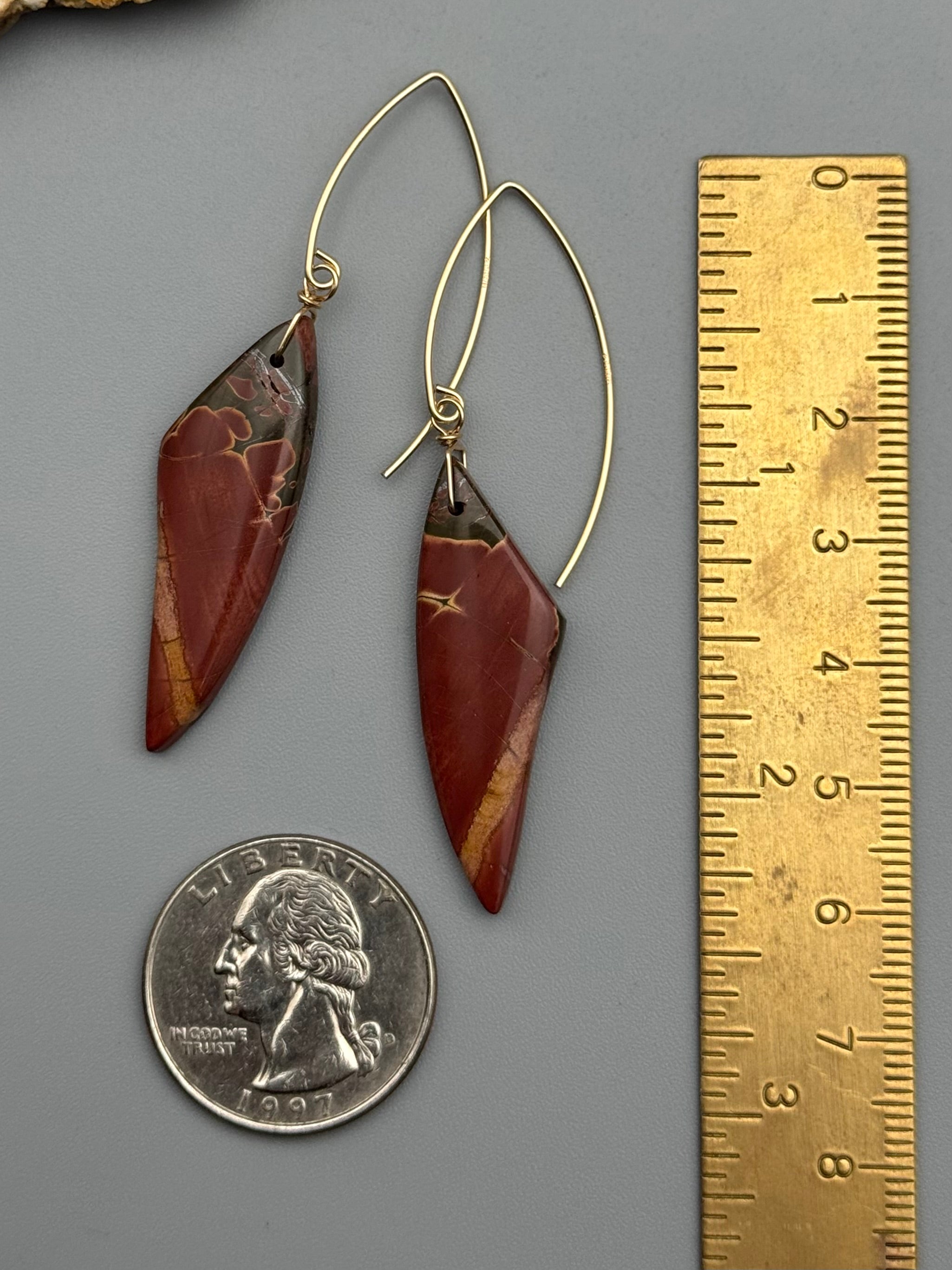 •STRAY• red creek jasper wing + gold earrings