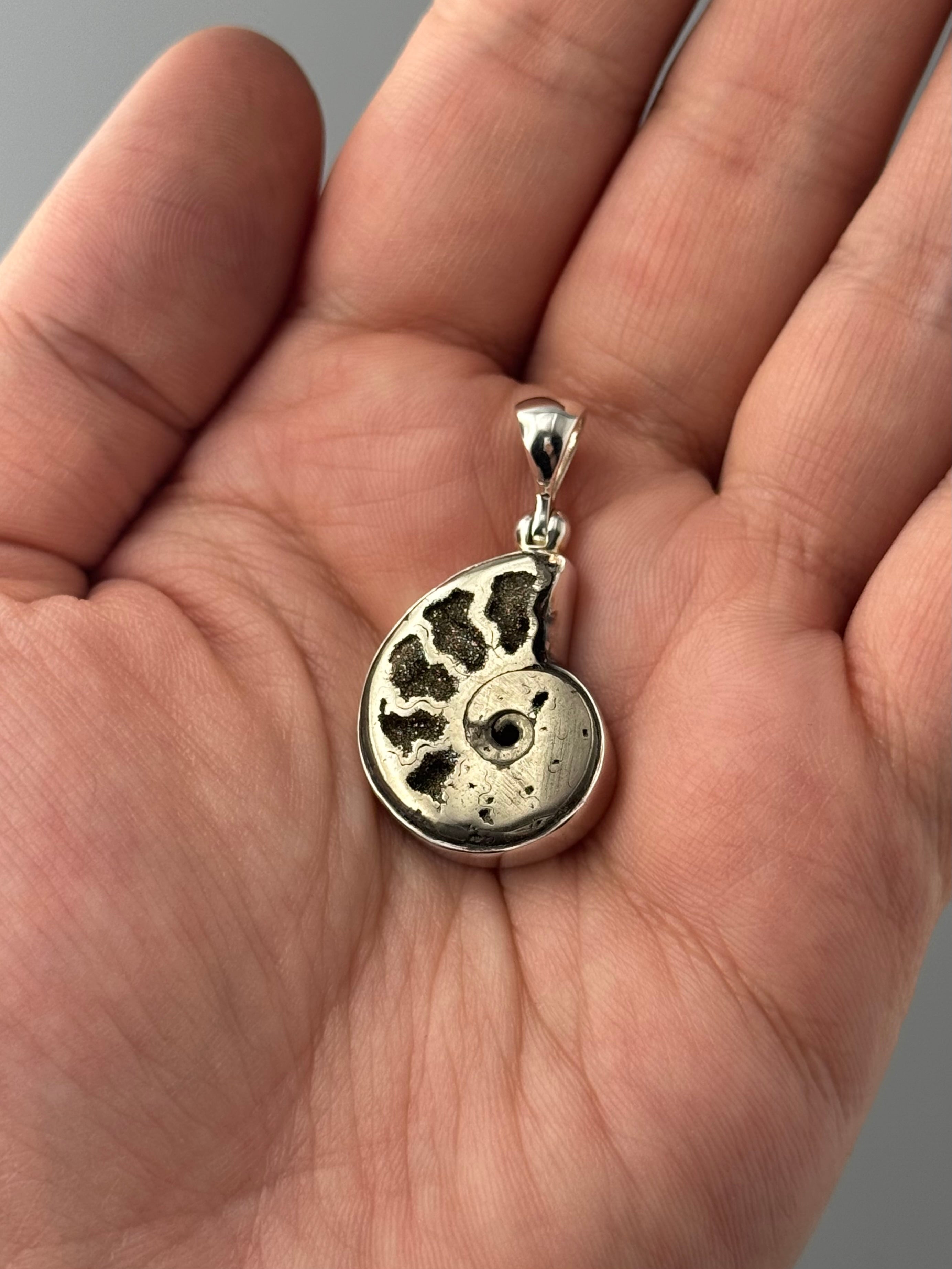 •PYRITIZED AMMONITE - 2• sterling silver pendant