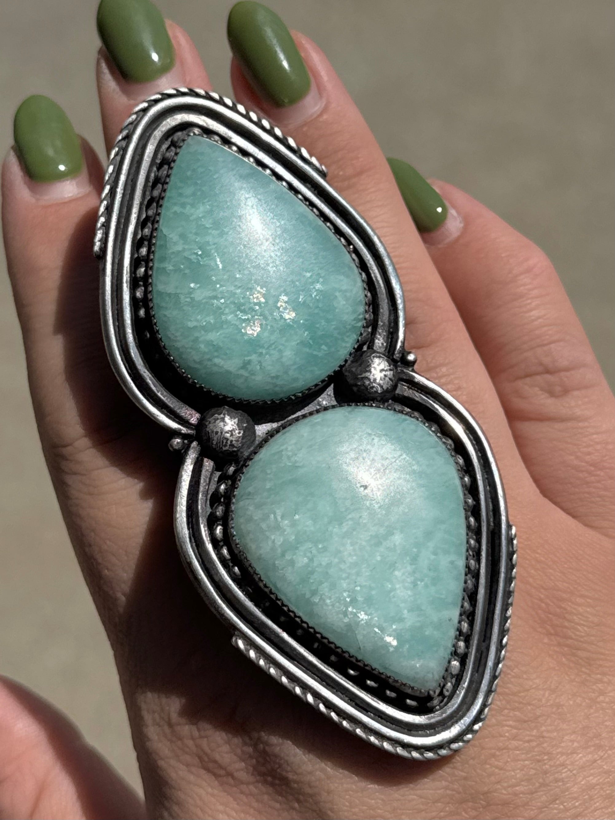 •DOUBLE TROUBLE• amazonite + silver ring (size 7.75)