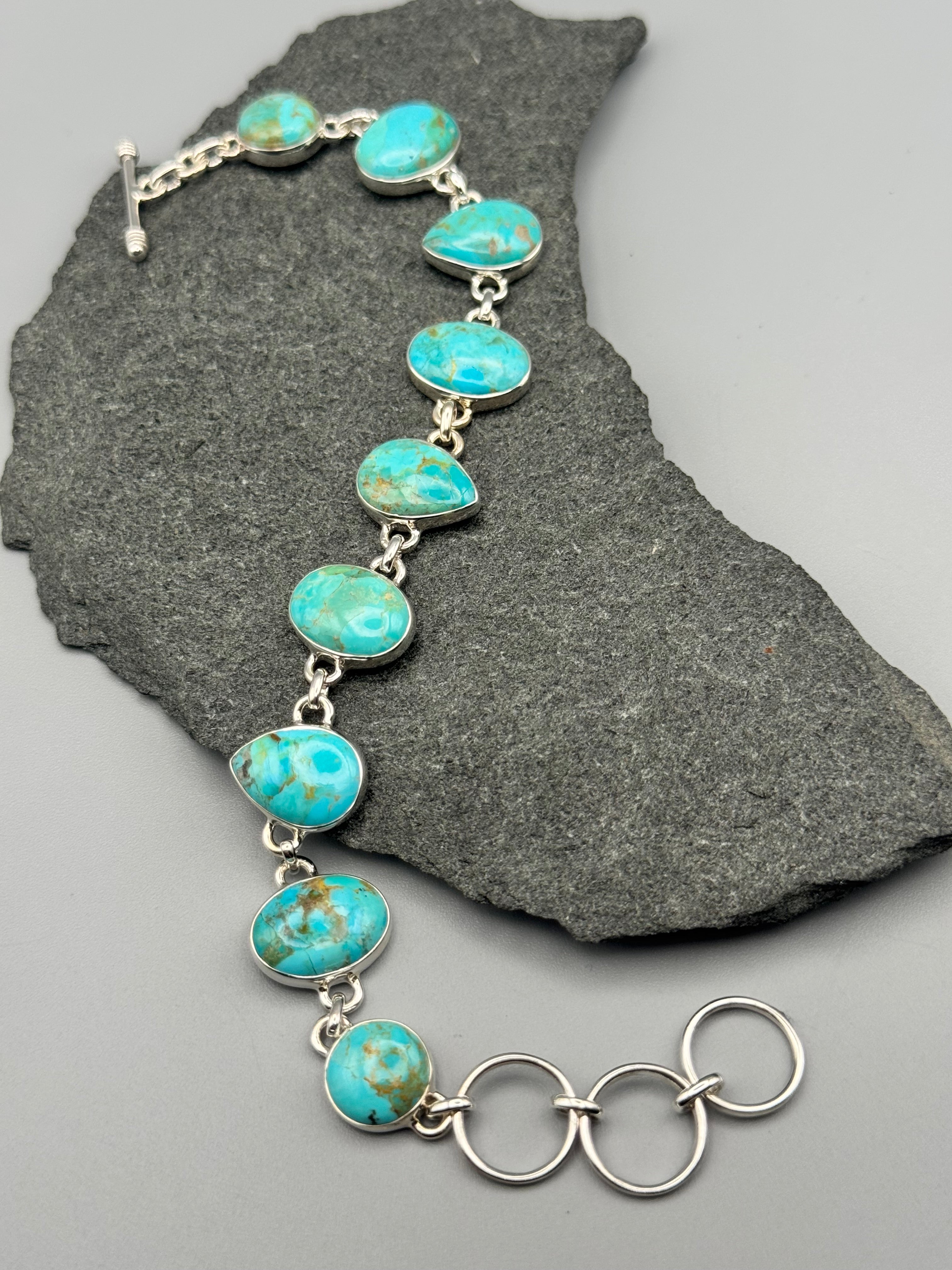 •BOULDER TURQUOISE - GEO MIX• linked silver bracelet (7.25" - 8.5")