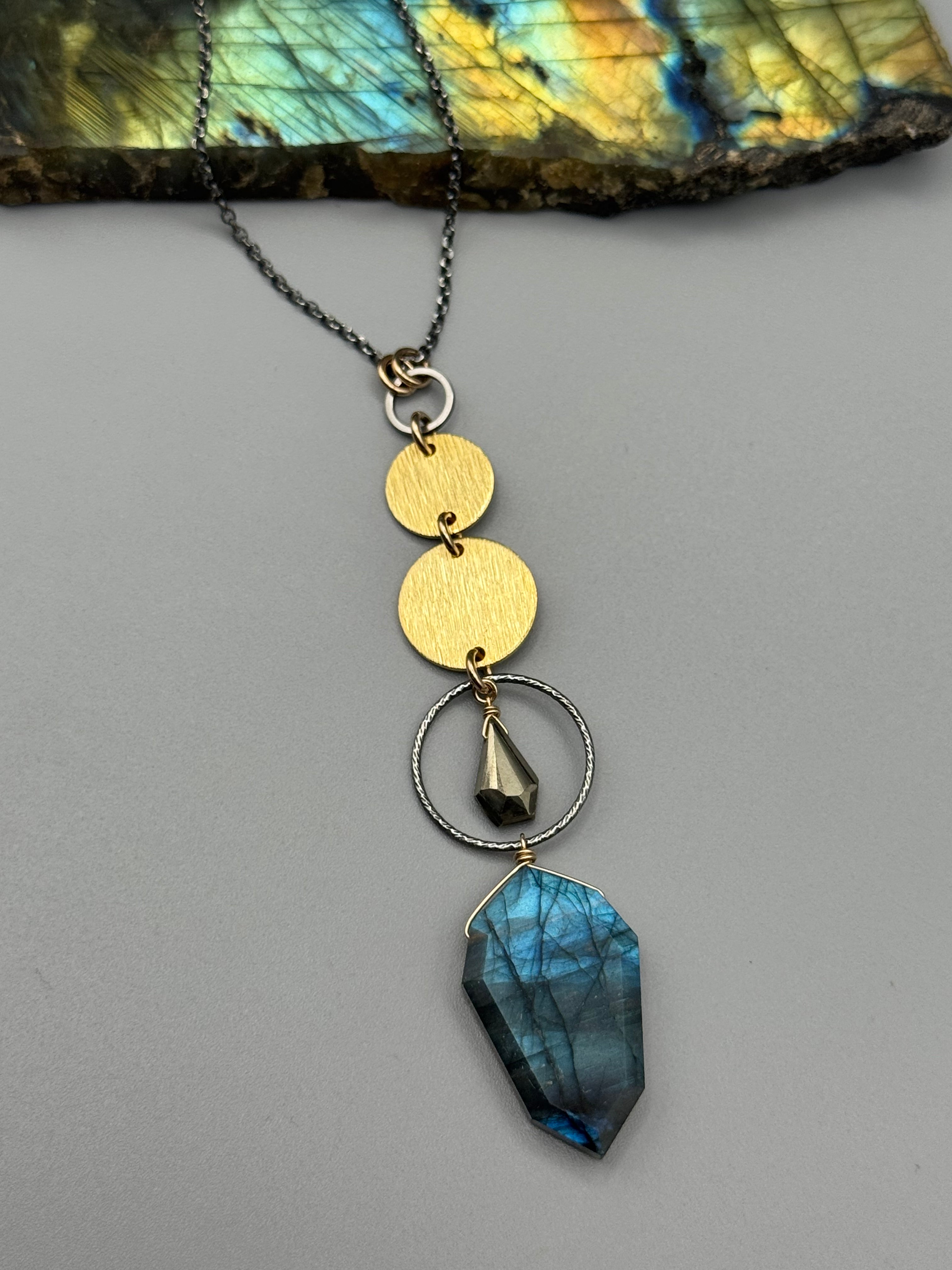 •NYX• pyrite + labradorite mixed metal necklace (26"-28" long)