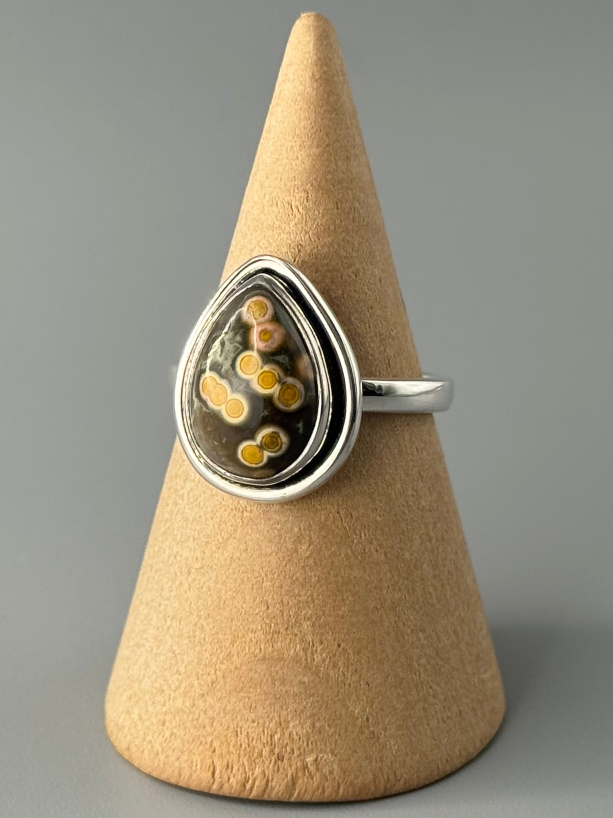 •OCEAN JASPER - SMALL TEAR• double bezel silver ring (size 8)