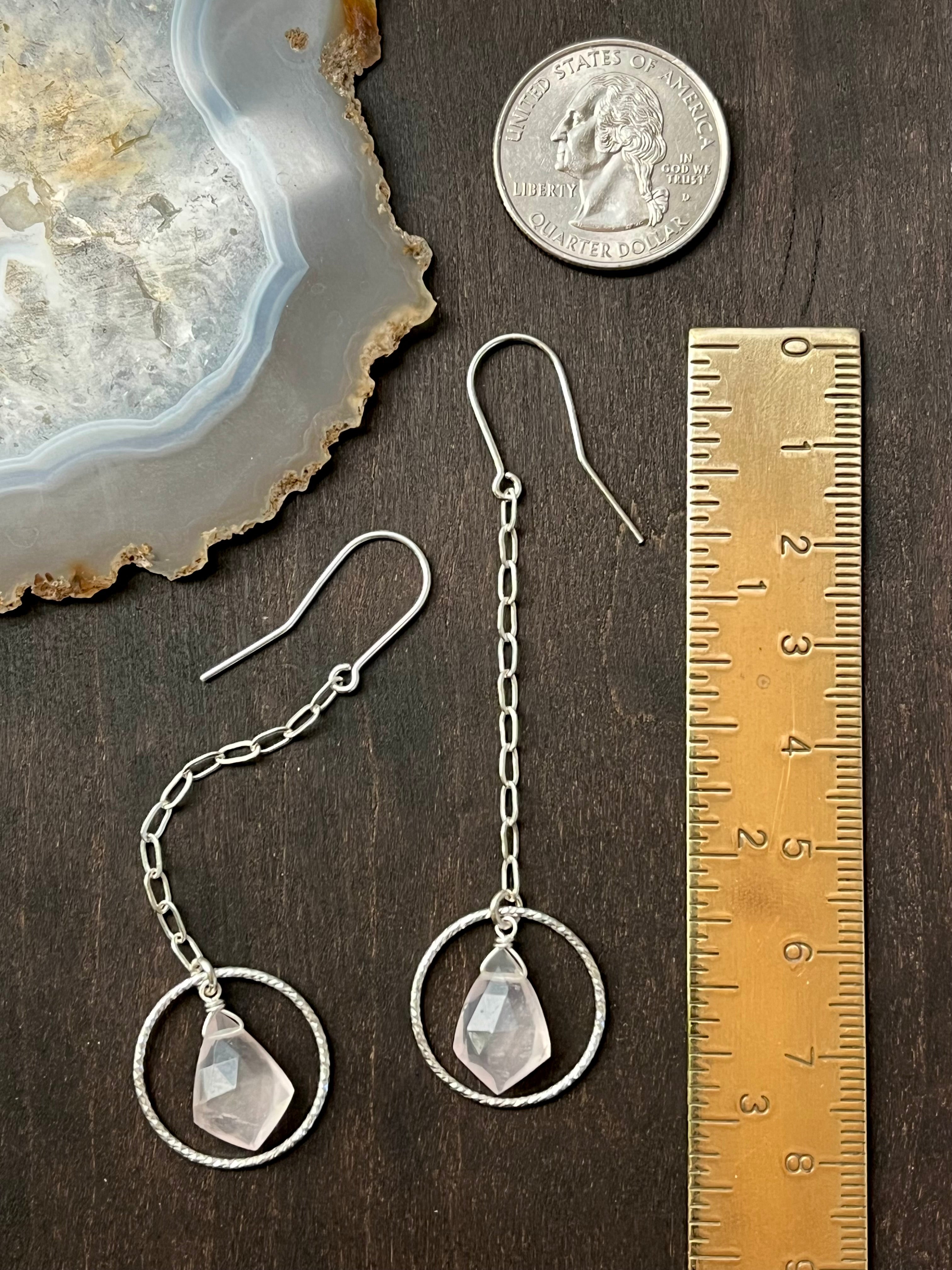 •ECLIPSE SWING• rose quartz + silver dangle earrings