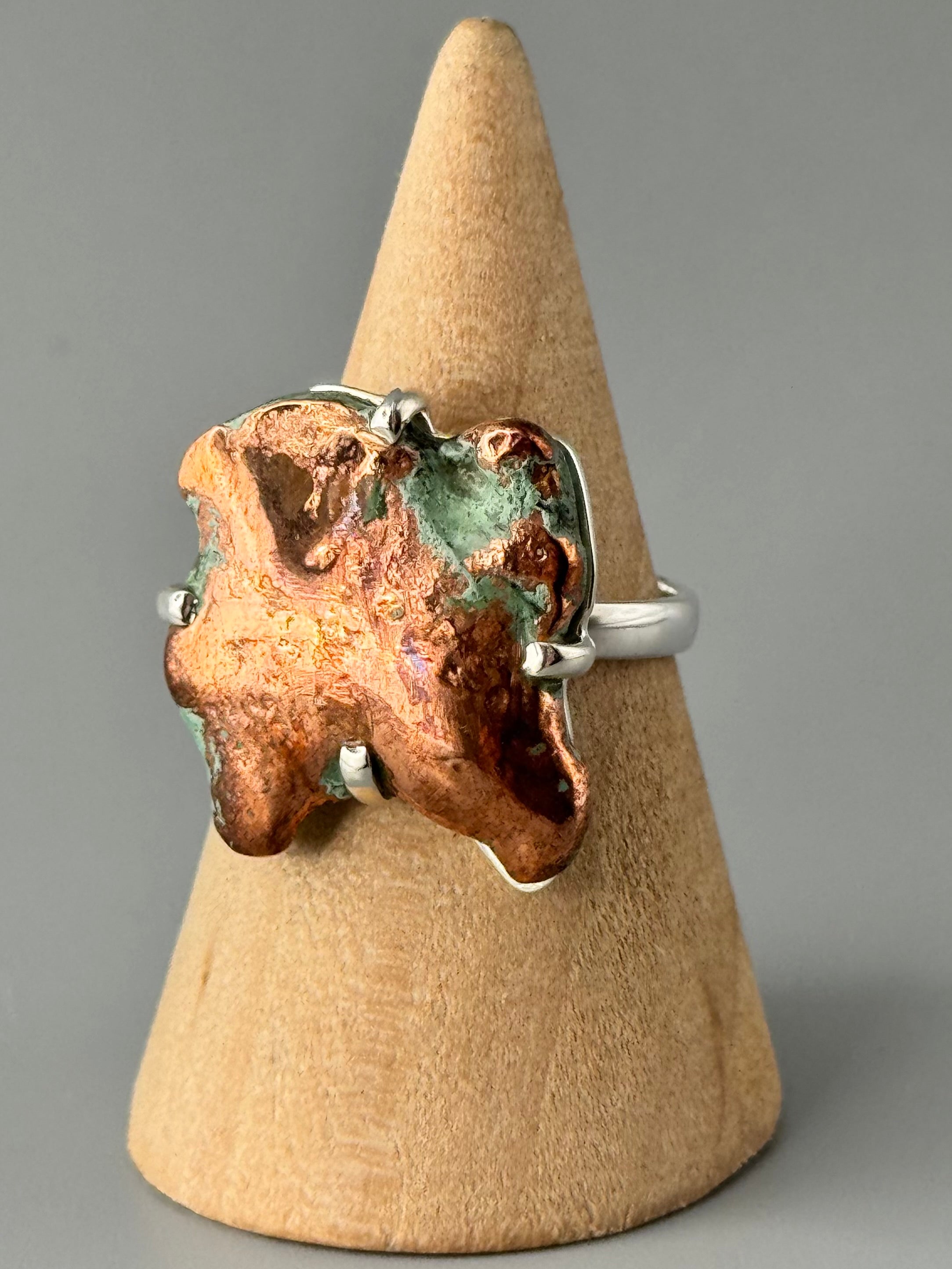 •COPPER SPLASH• prong set silver ring (size 8)