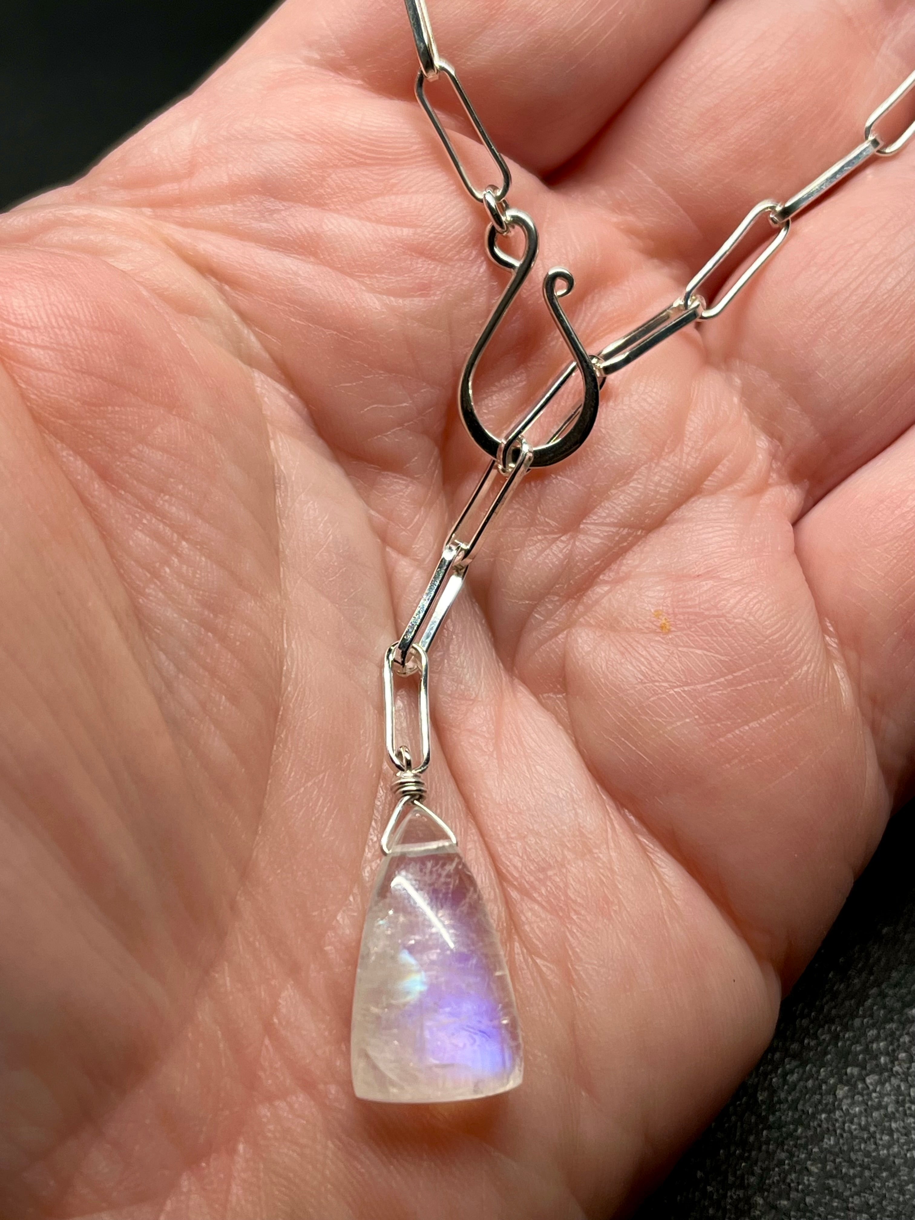 •LINKED• rainbow moonstone + silver necklace (19")