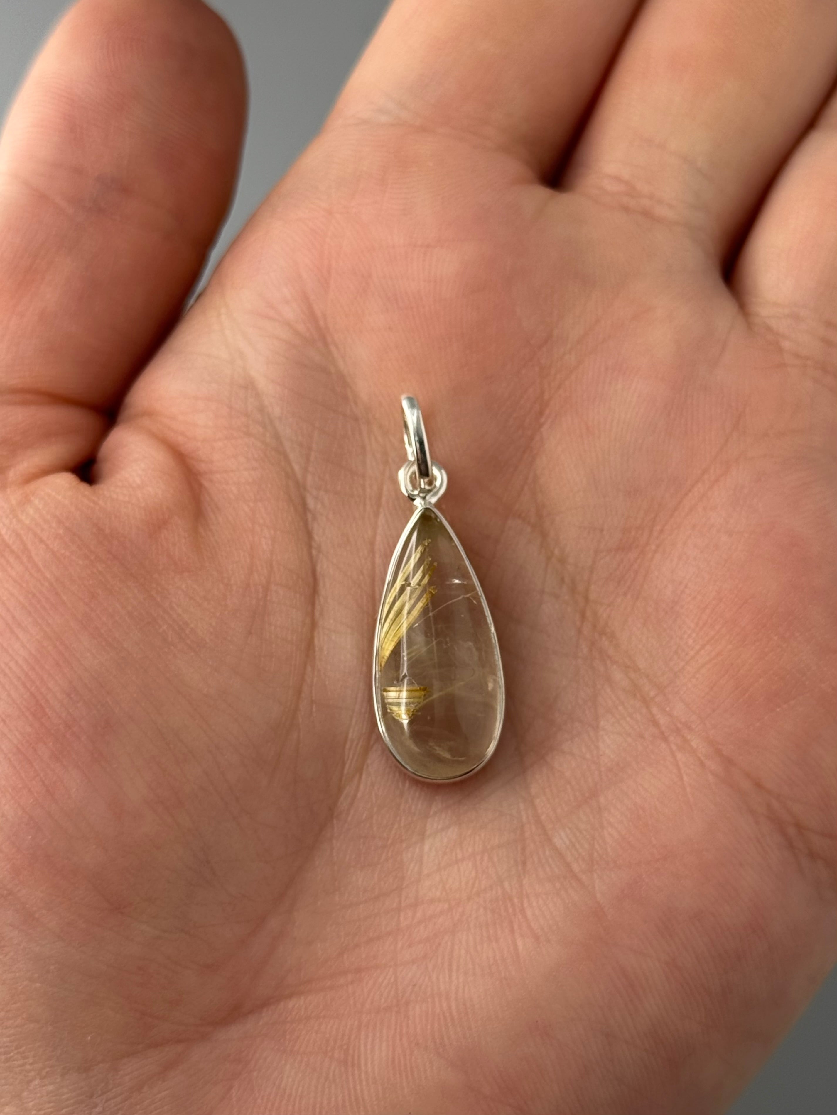 •RUTILATED QUARTZ - SMALL SLENDER TEARDROP• sterling silver pendant