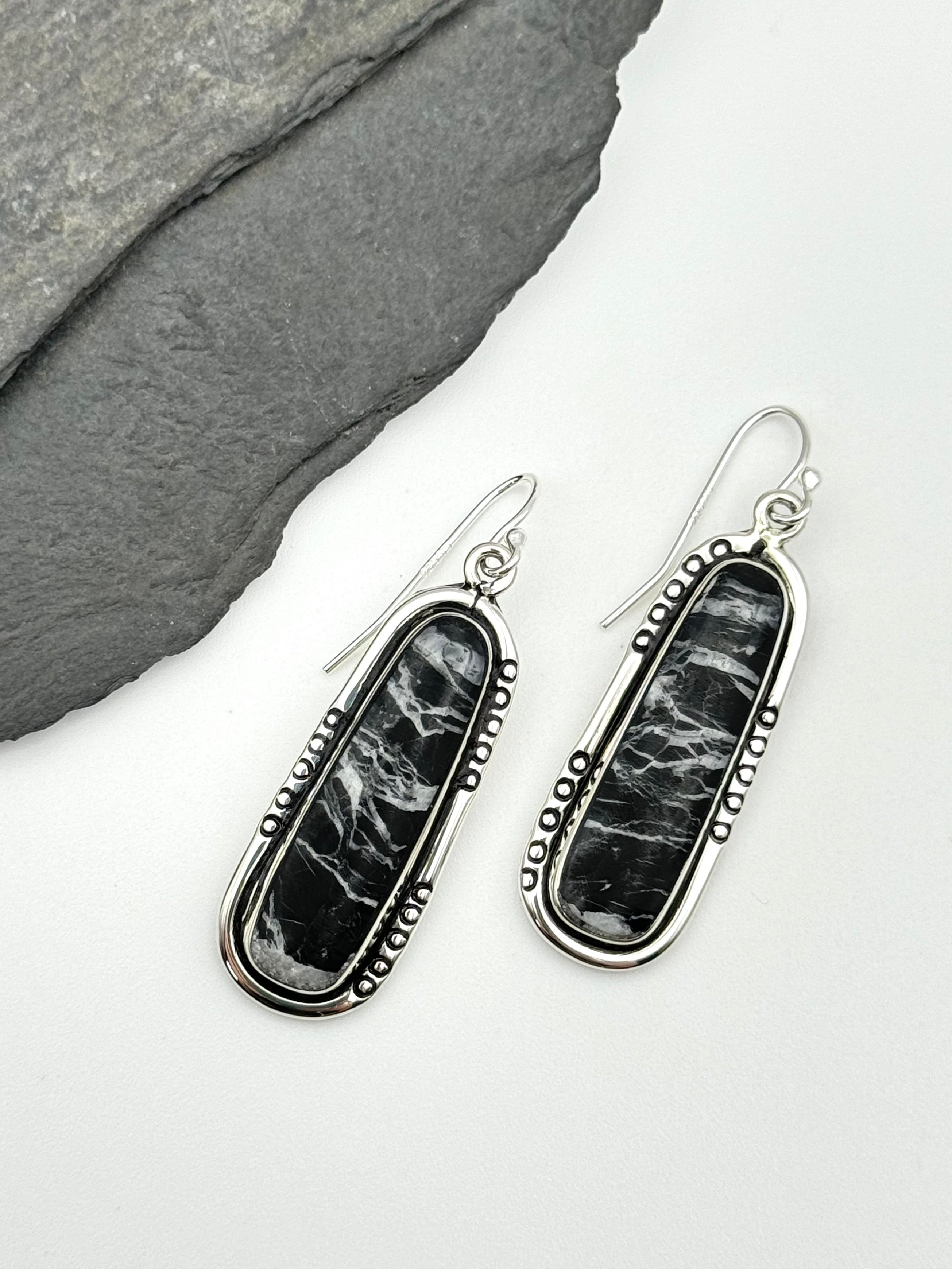 •WHITE BUFFALO TOWER - 2• Navajo silver dangle earrings