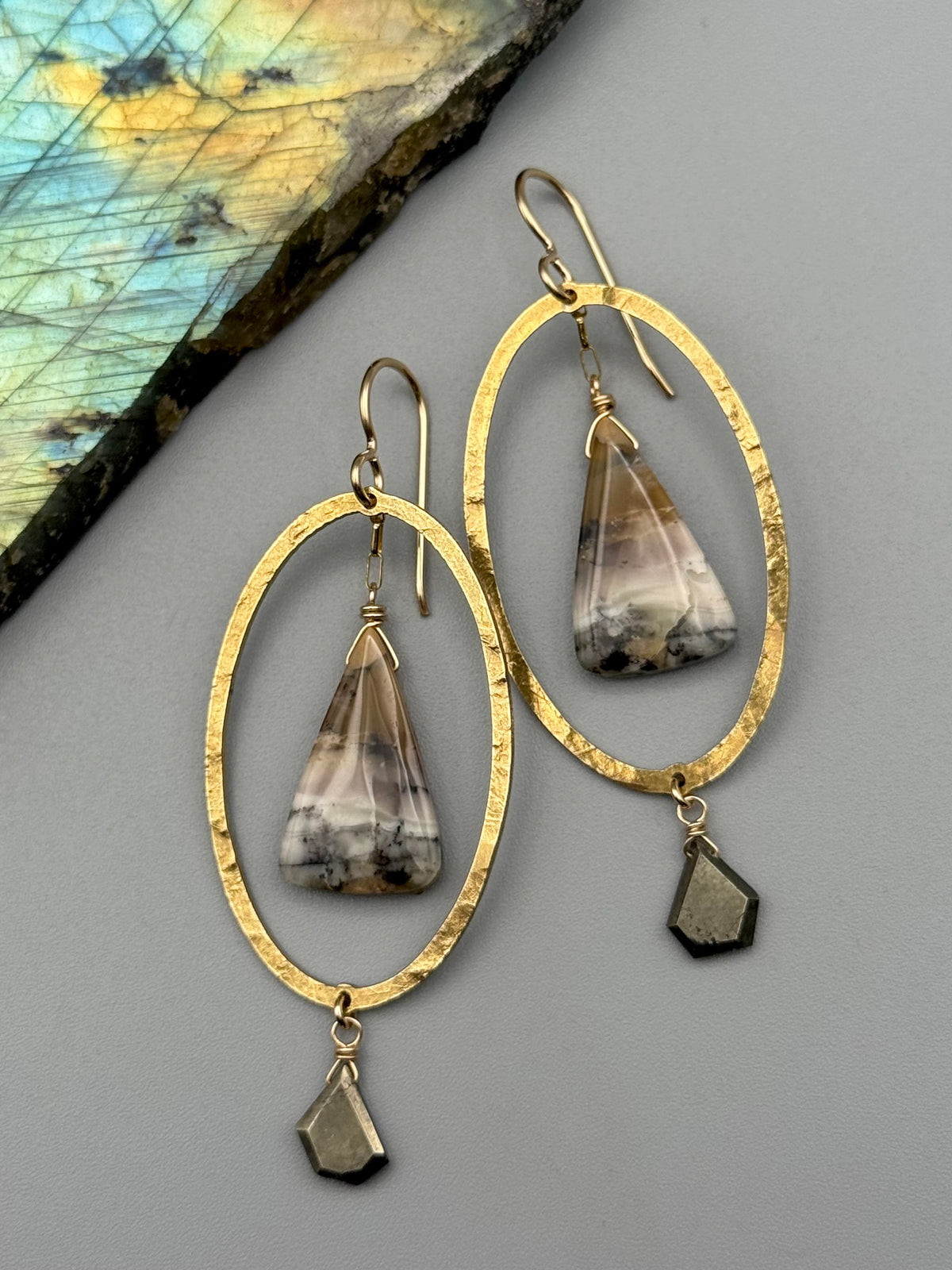 •LUNA• dendritic opal + pyrite gold earrings