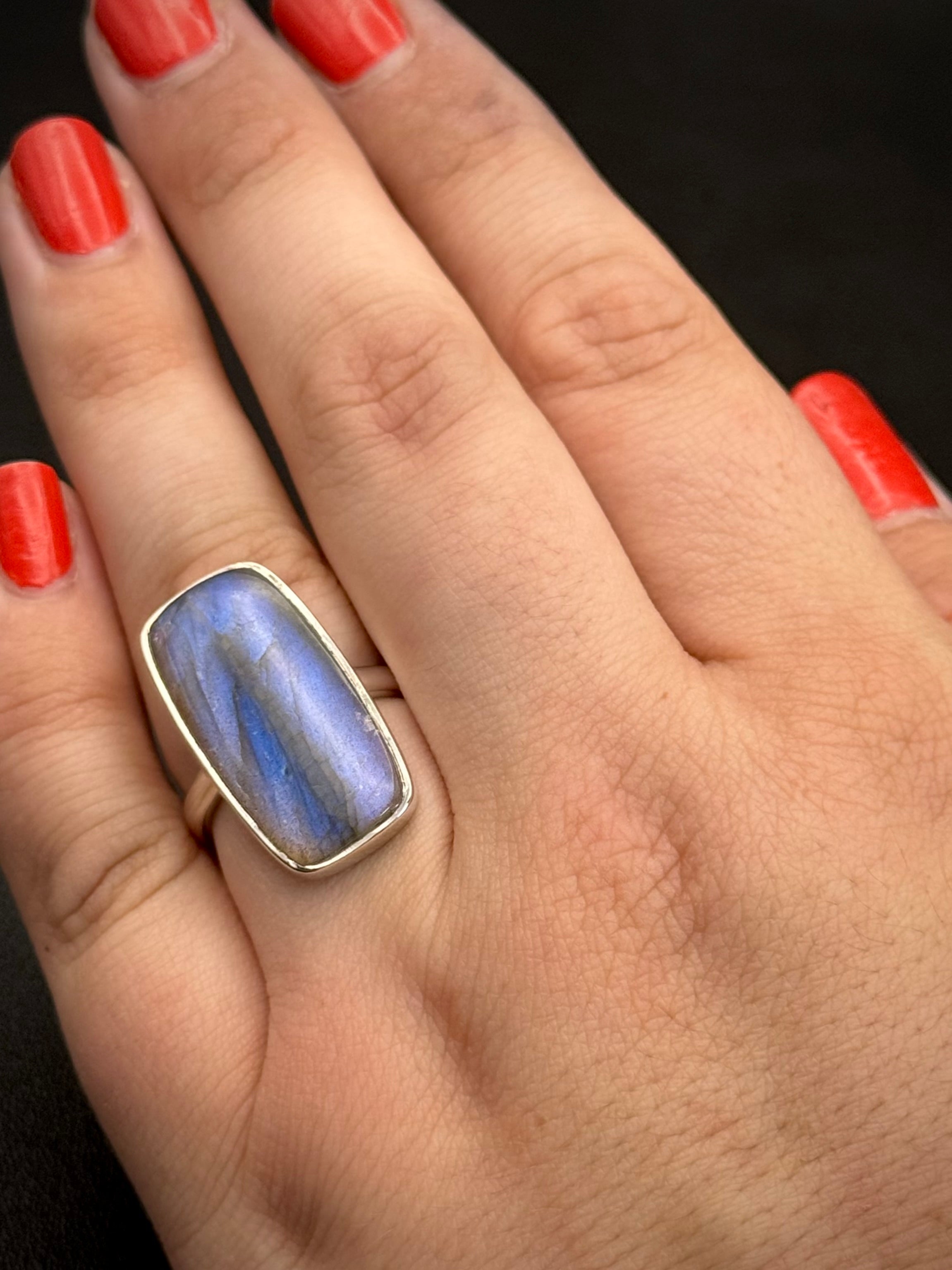 •LABRADORITE - LARGER SOFT RECTANGLE• silver ring (size 7.5)