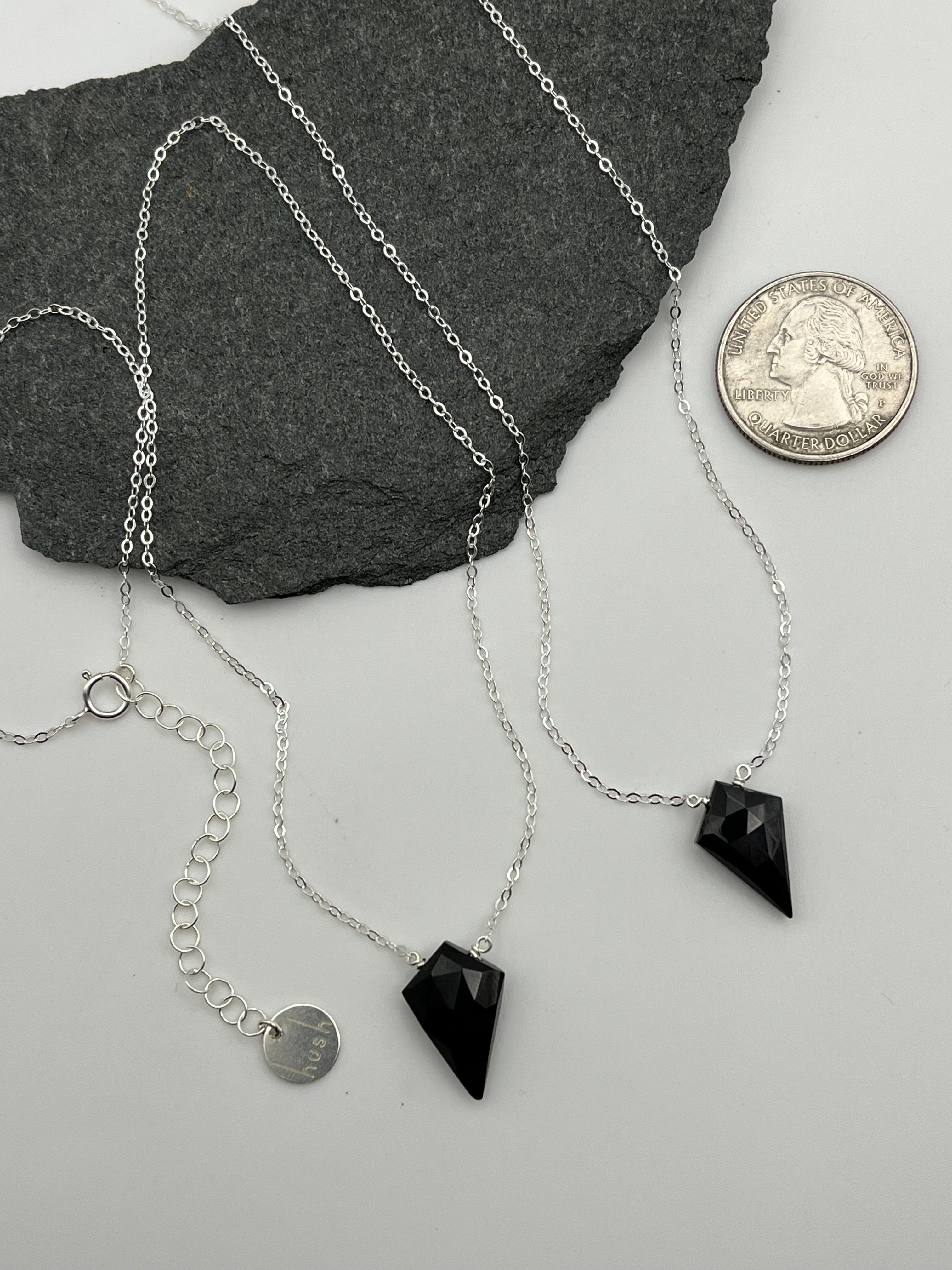 •STRAY• faceted black spinel kite + silver necklace