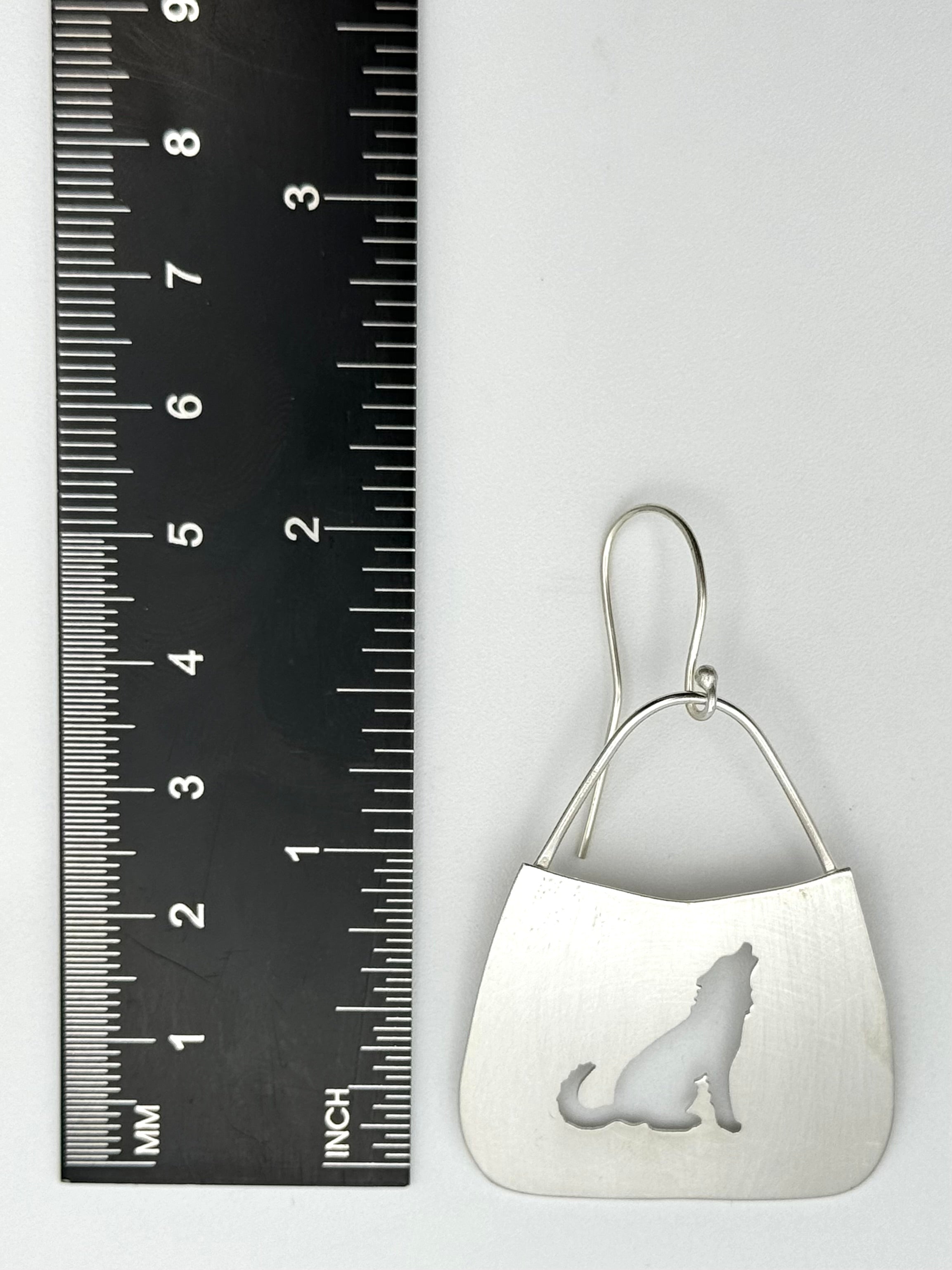 •SILVER RISING• wolf silhouette + silver dangle earrings