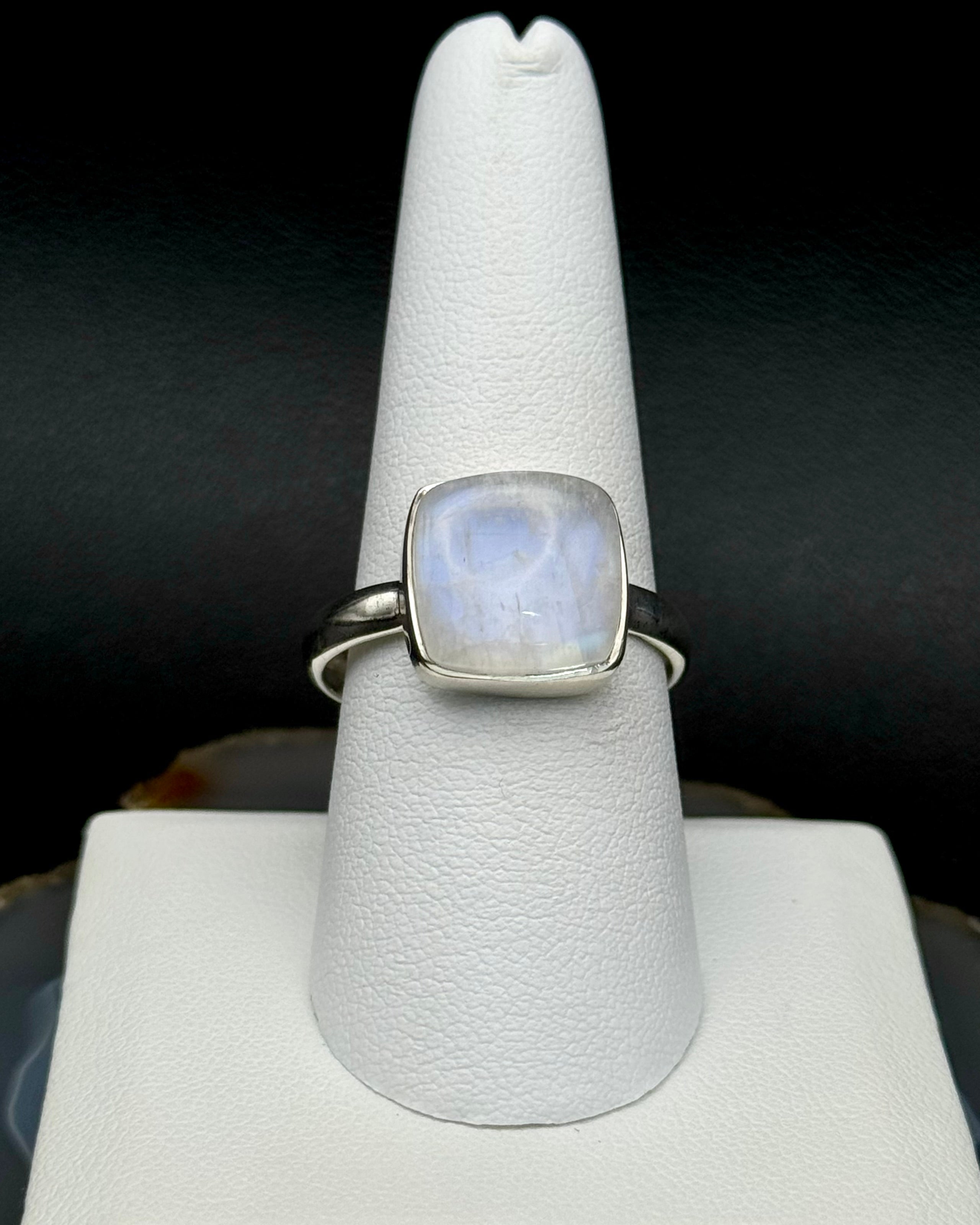 •RAINBOW MOONSTONE - LARGE SOFT SQUARE• silver ring (size 11.25)