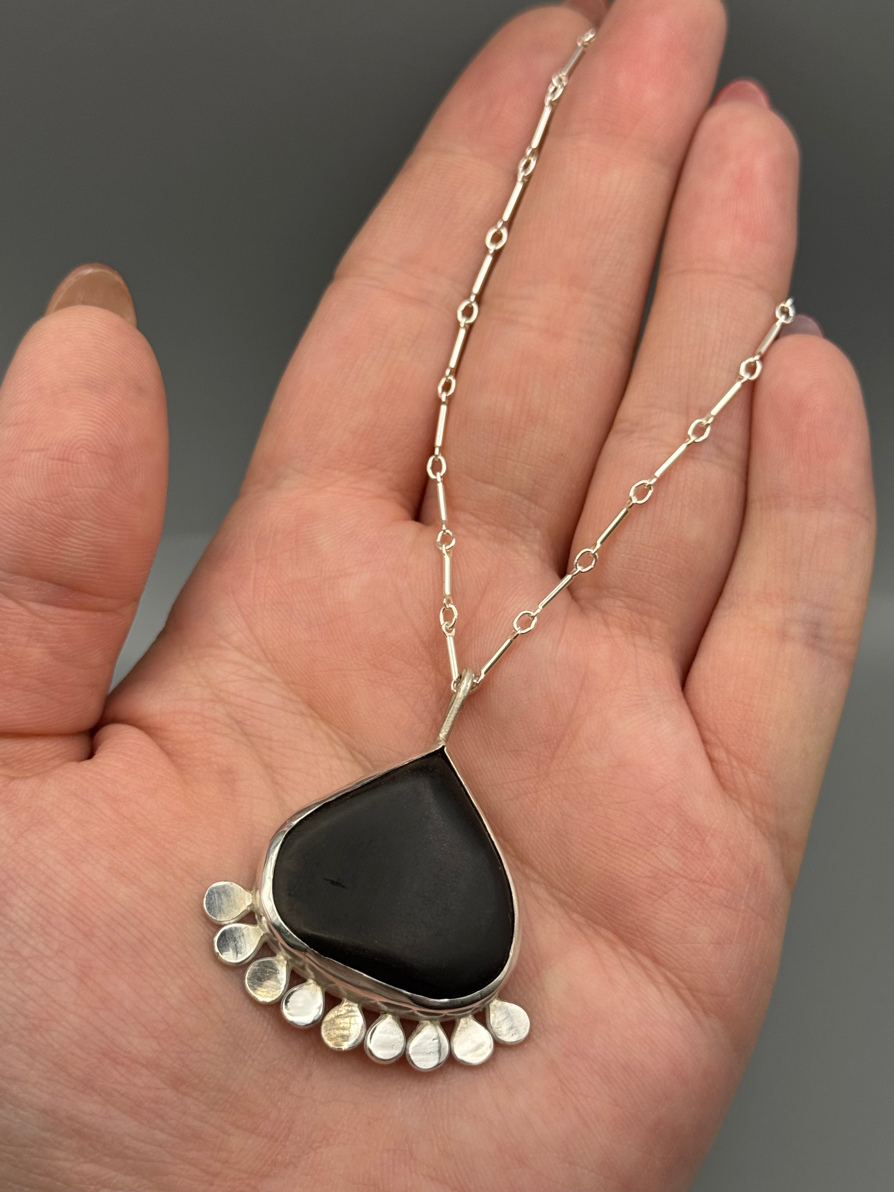 •SALEM• ebony + silver necklace (26" - 29" long)