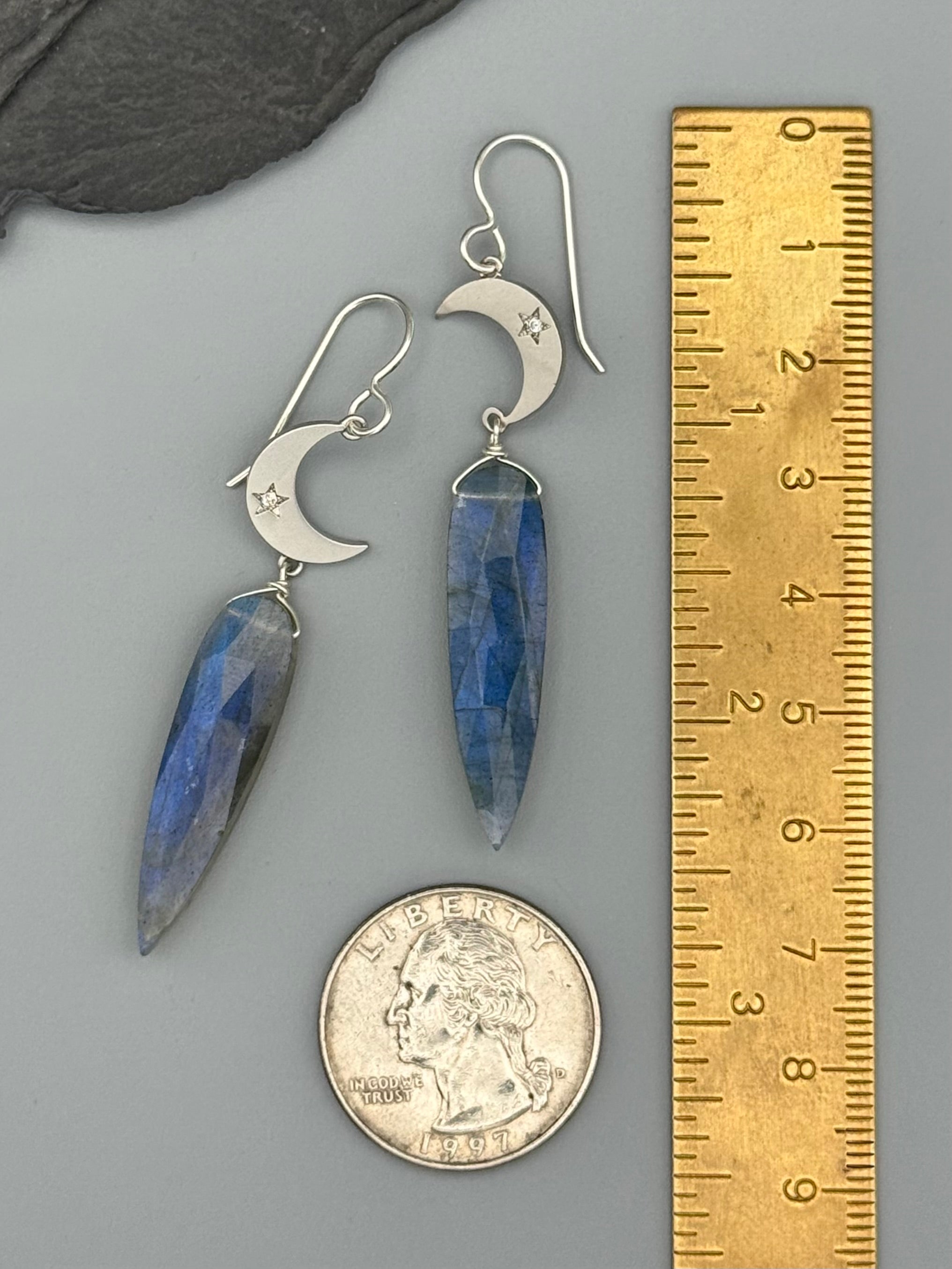 •CRYSTAL CRESCENT• labradorite + silver earrings