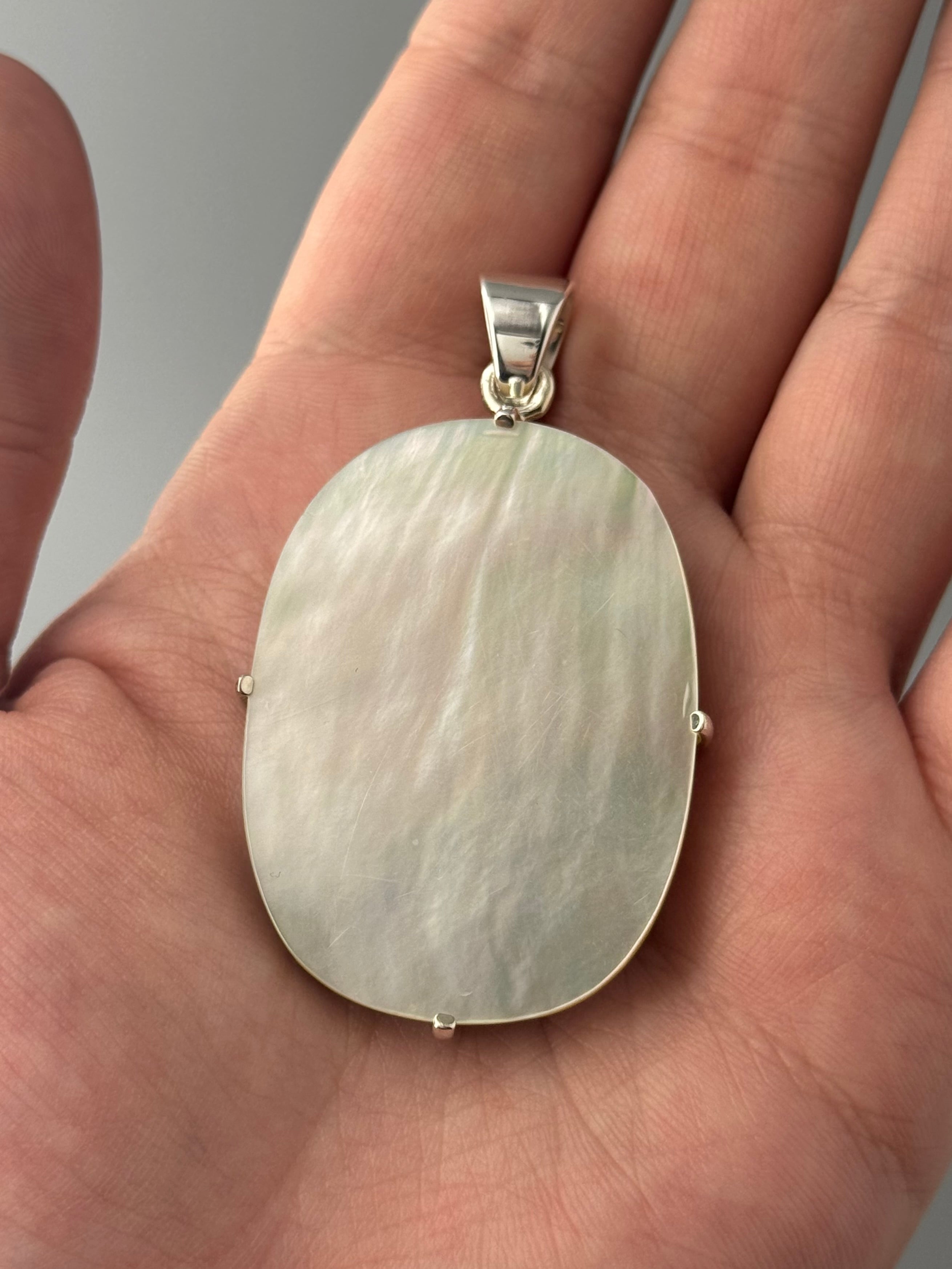 •MOTHER OF PEARL - LARGE OVAL• sterling silver pendant