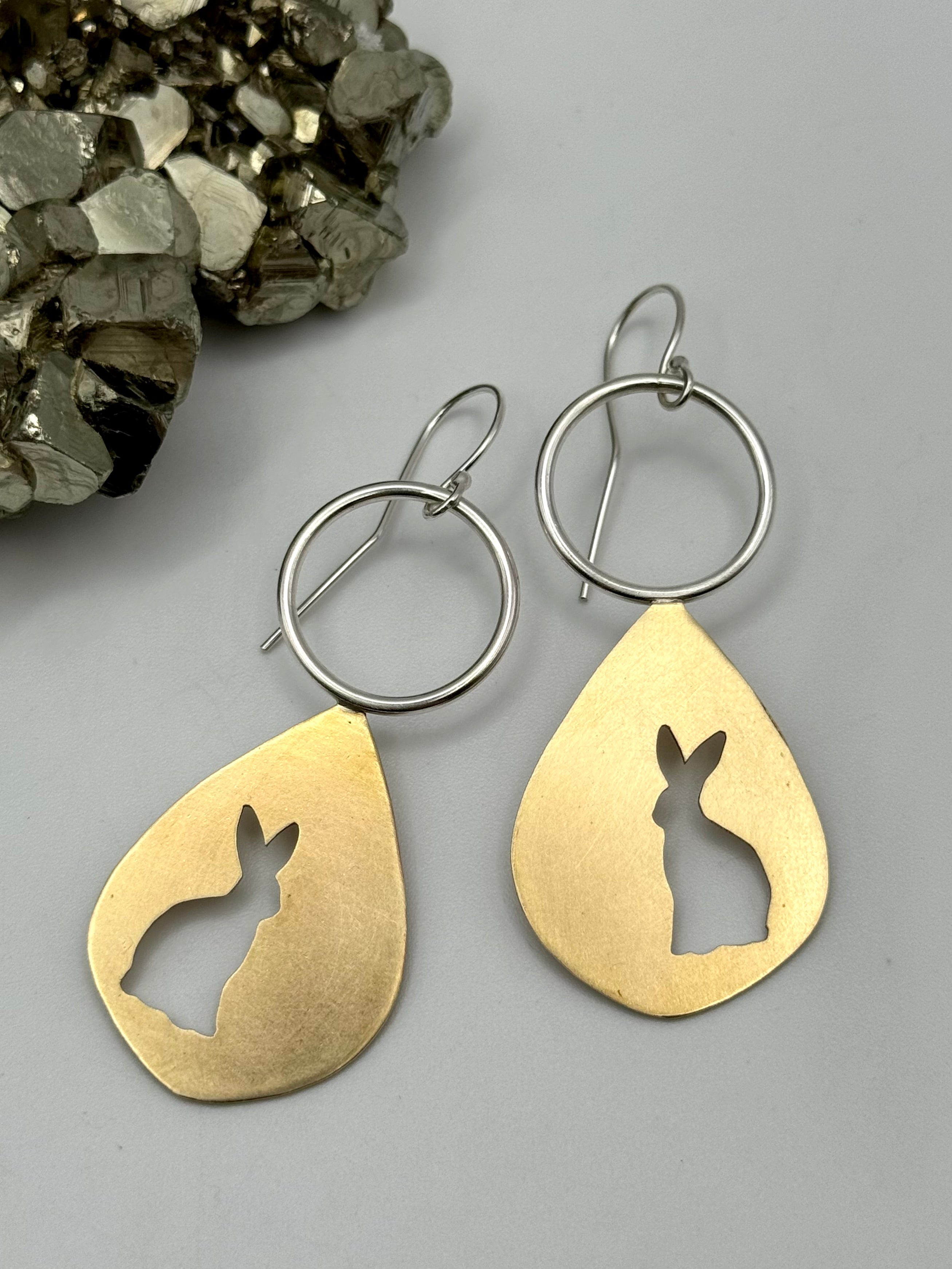 •WARREN• rabbit silhouette + mixed metal dangle earrings