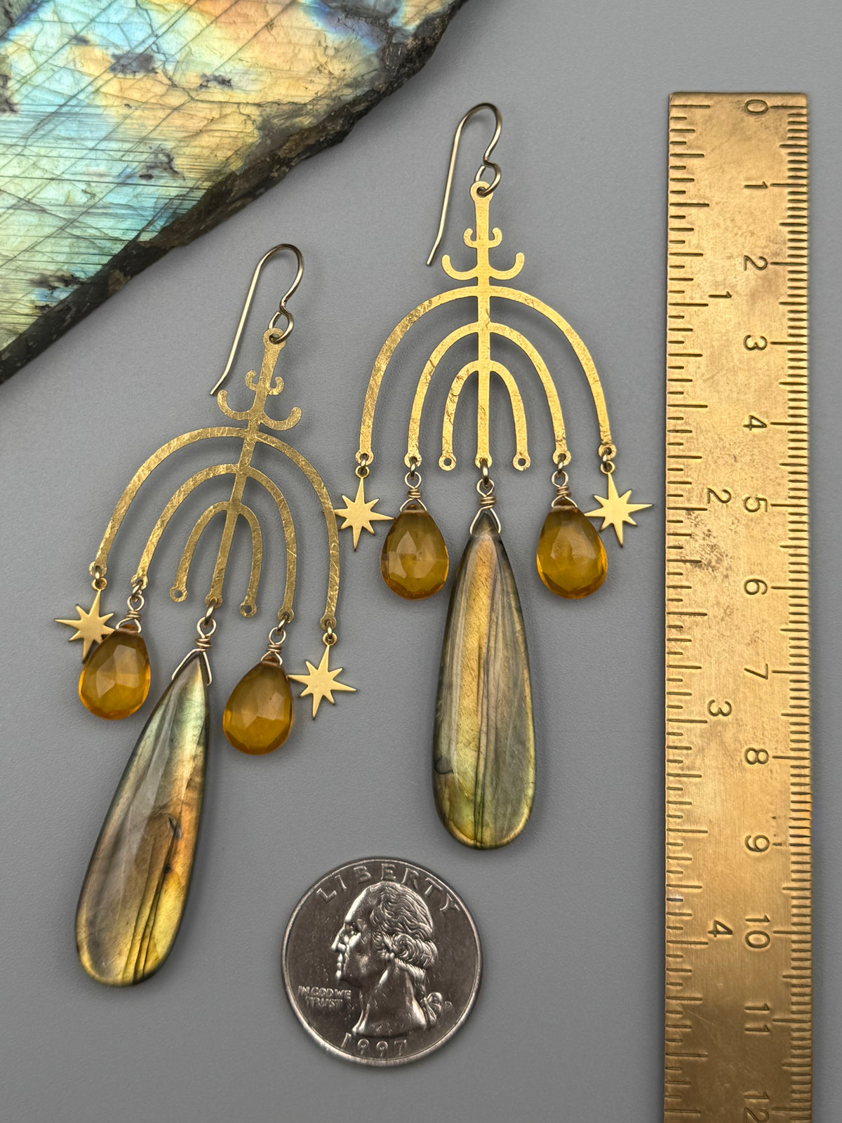 •VALHALLA• golden labradorite + citrine gold earrings