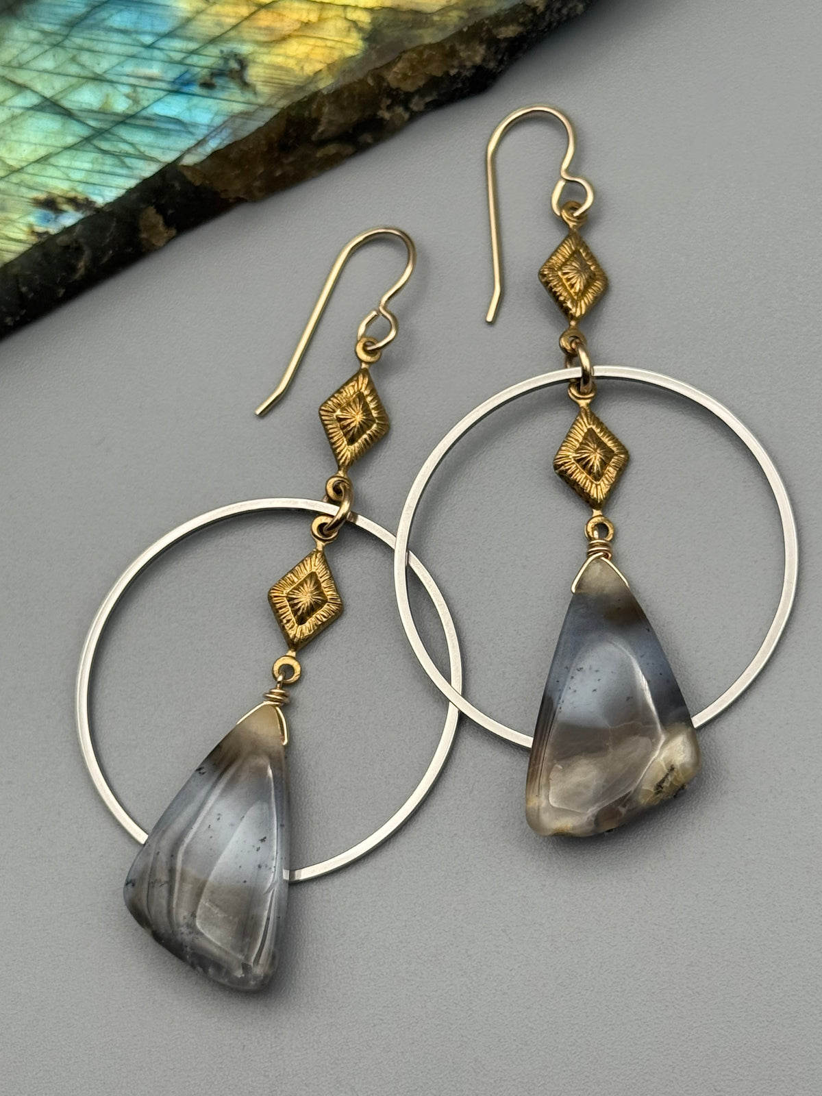 •AGATHA SWING• dendritic opal wing + mixed metal earrings