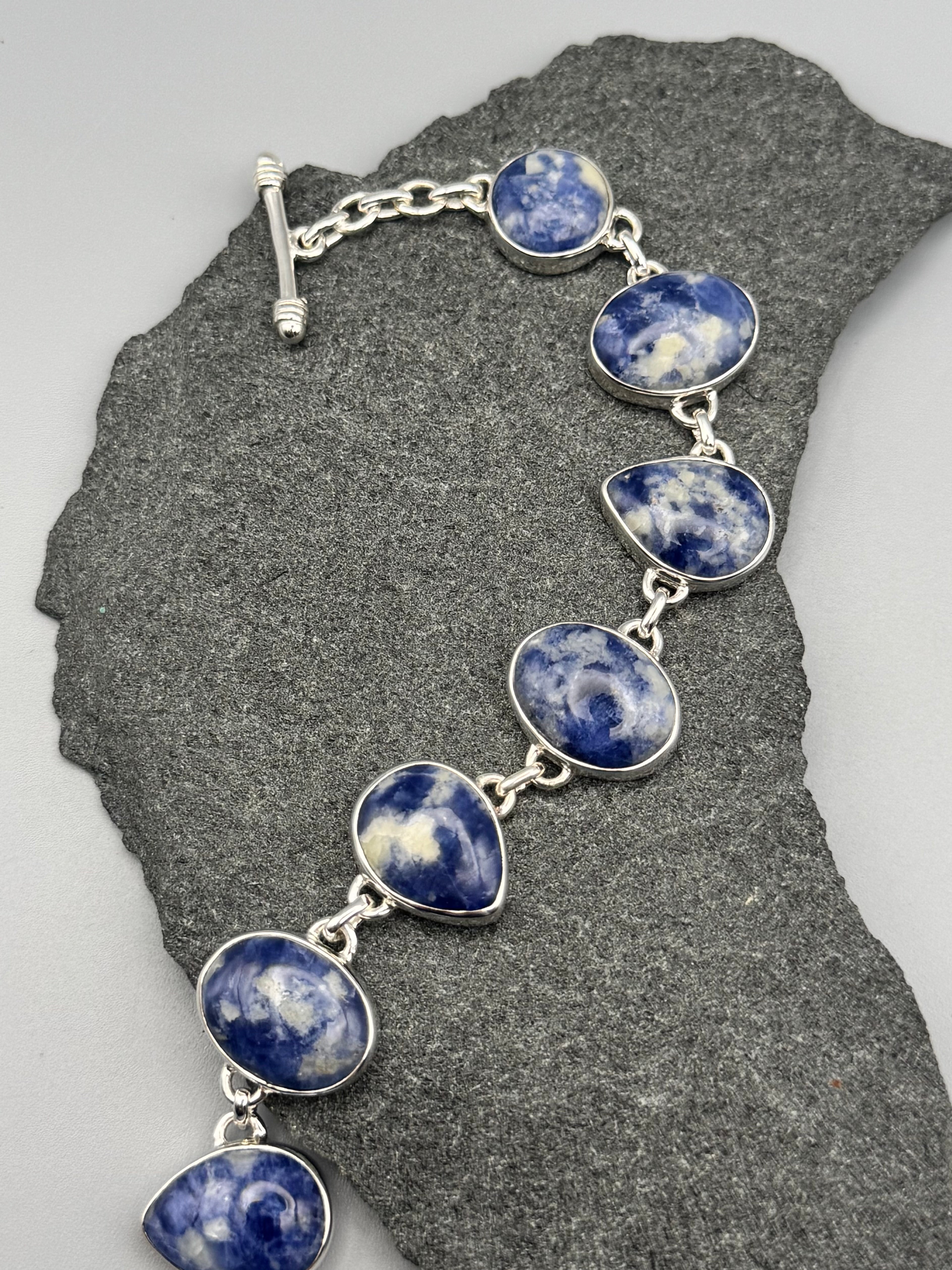 •SODALITE- GEO MIX• linked silver bracelet (7.25" - 8.5")