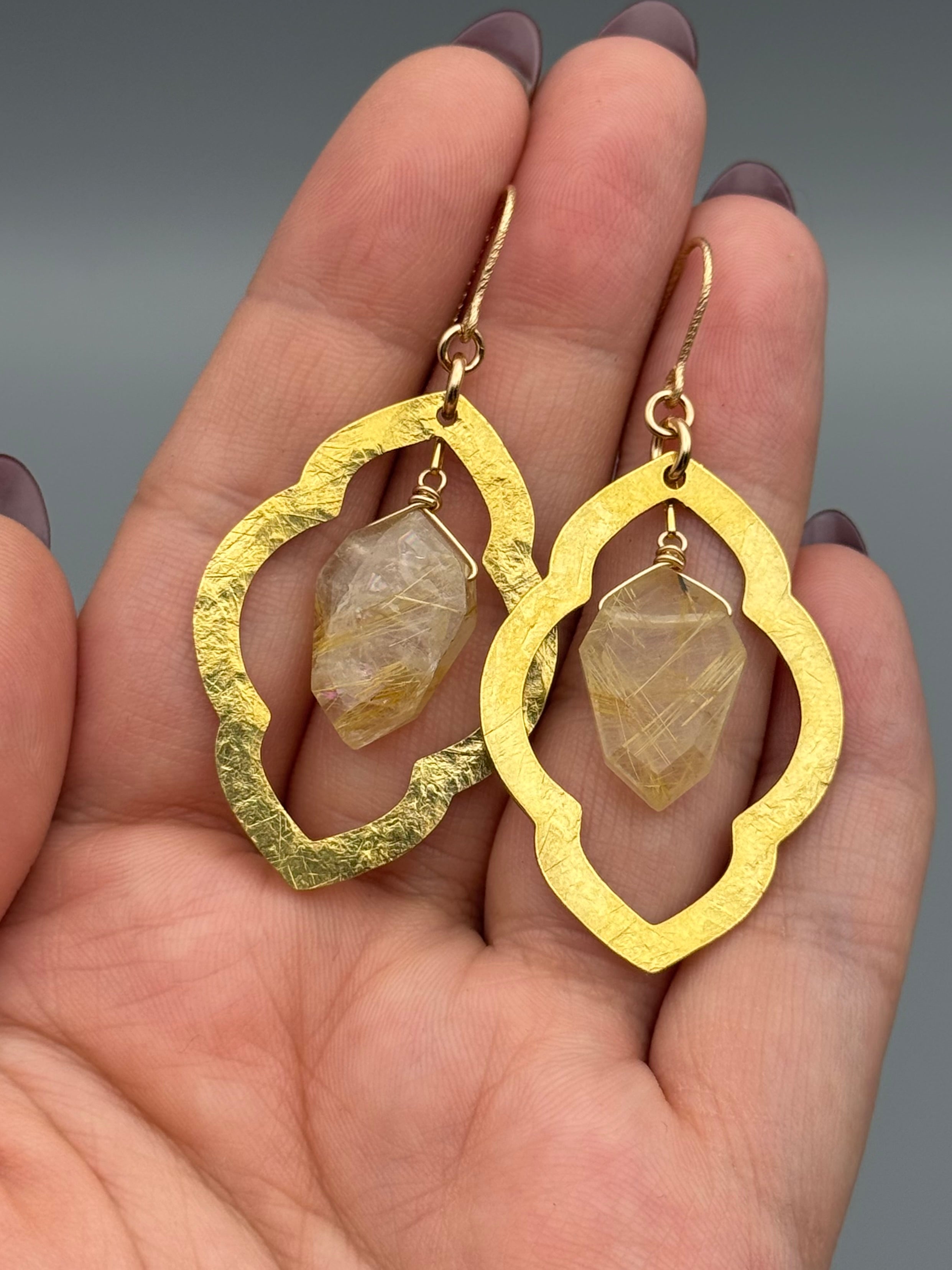 •ARABESQUE• rutilated quartz + gold earrings