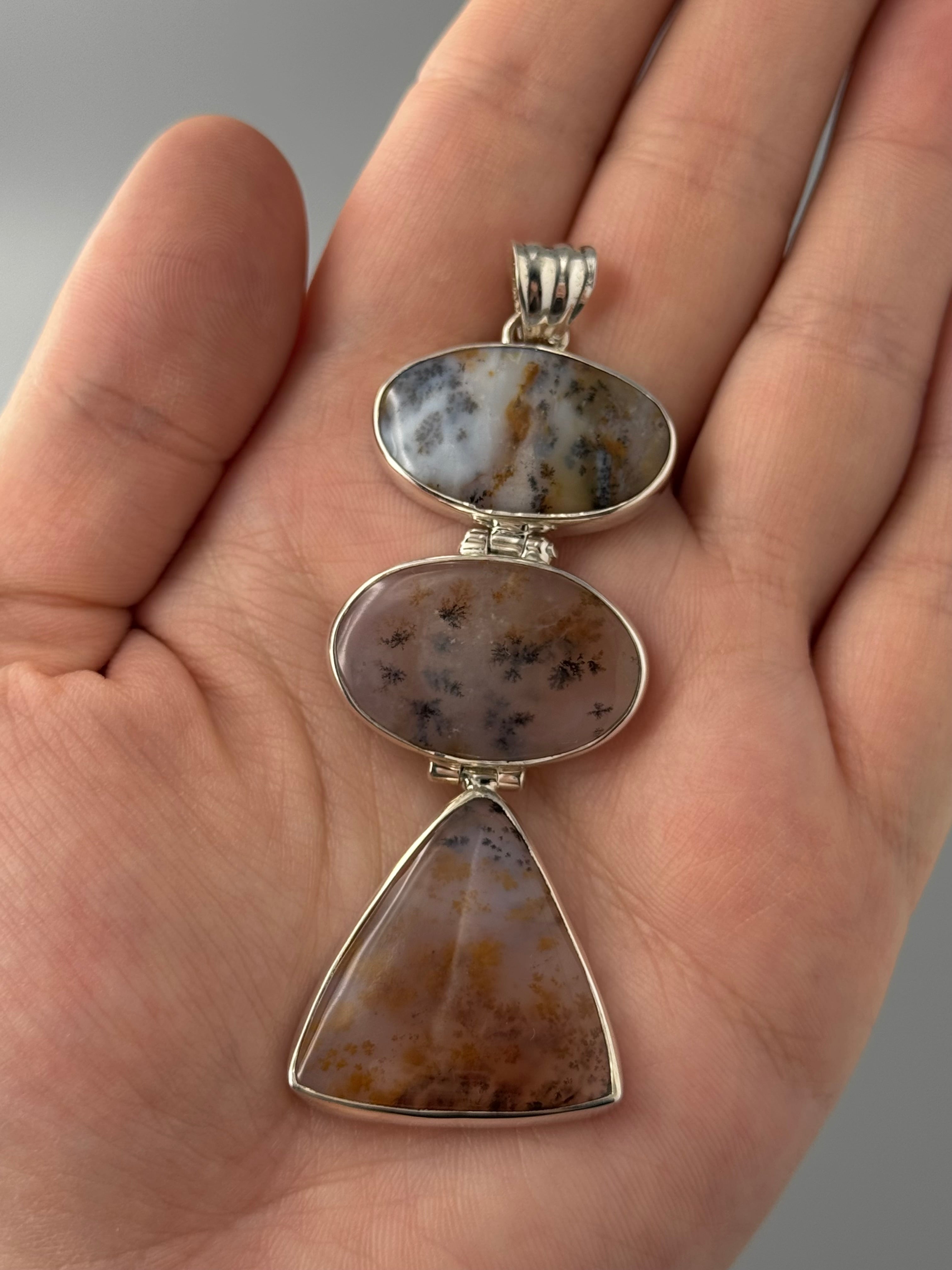 •DENDRITIC AGATE - HINGED TRIO• sterling silver pendant
