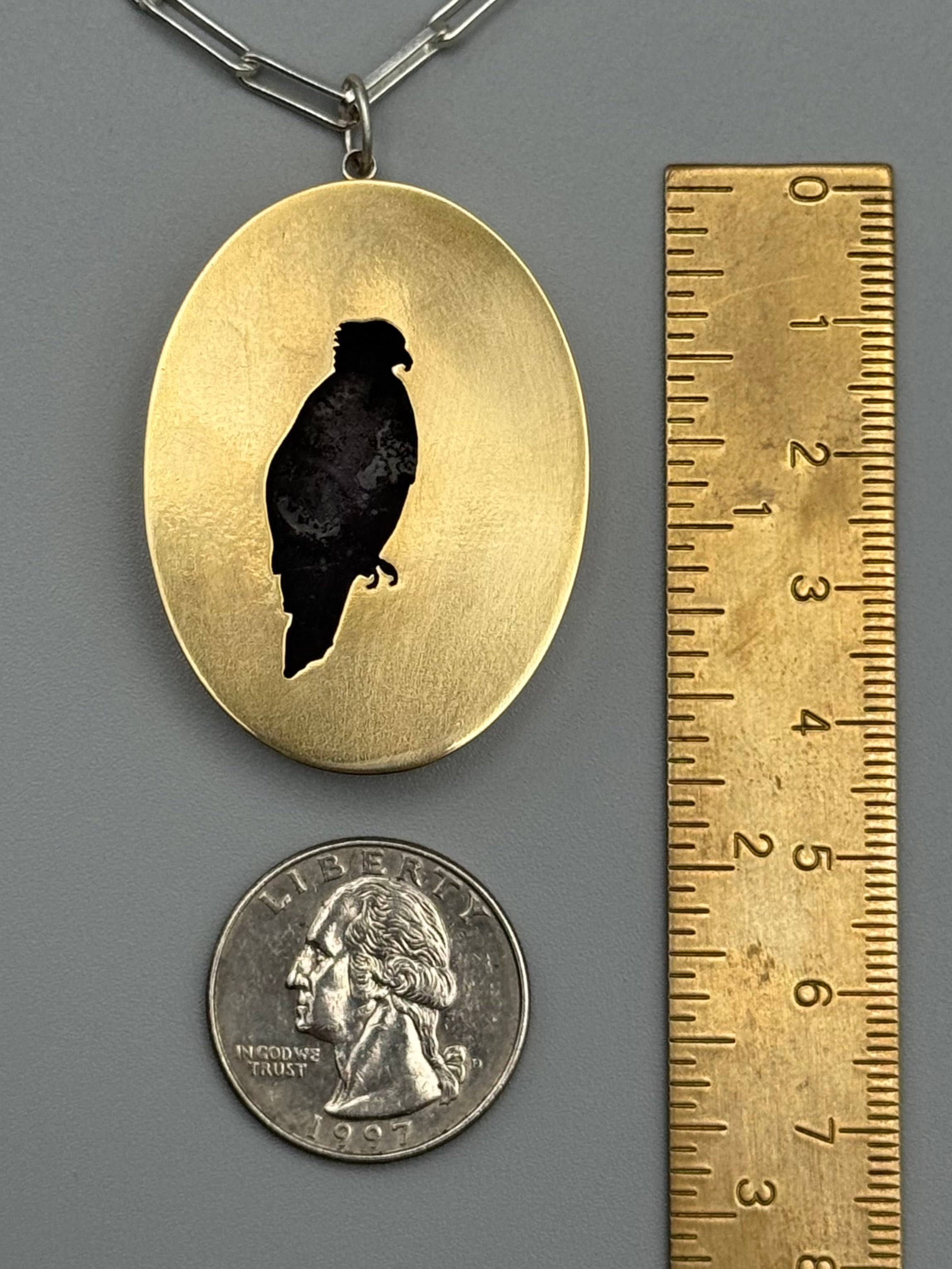 •HAWK• brass shadowbox necklace (18" long)