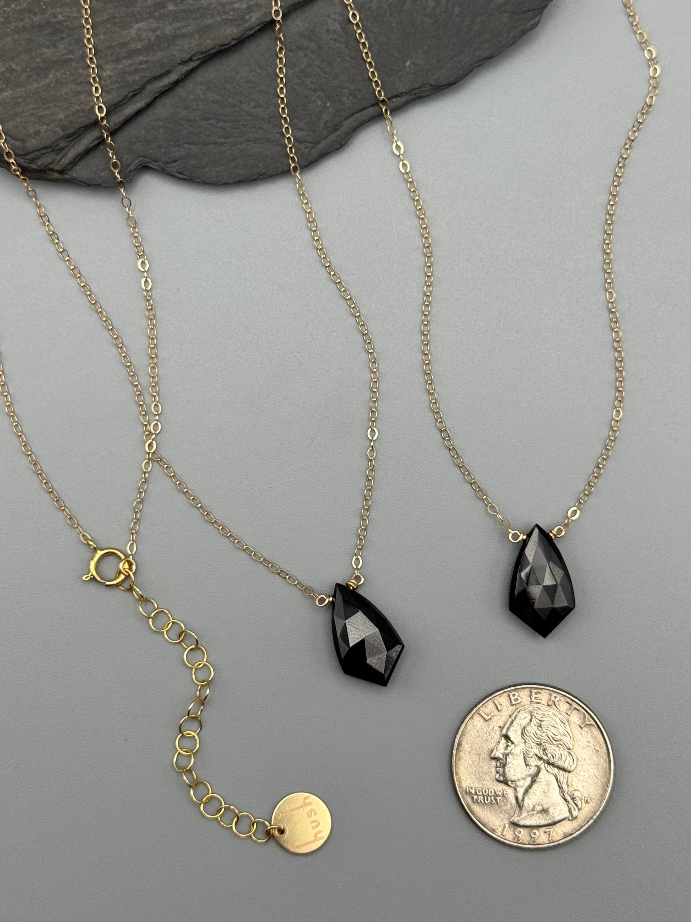 •STRAY• faceted black spinel sparrow + gold necklace (various lengths)