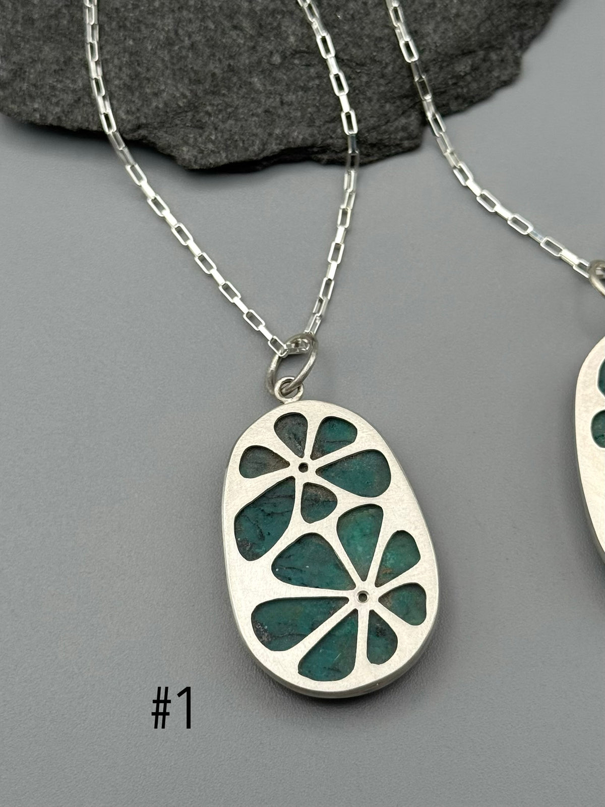 •MOD FLORA• chrysocolla + silver necklace (18" - 21" long)