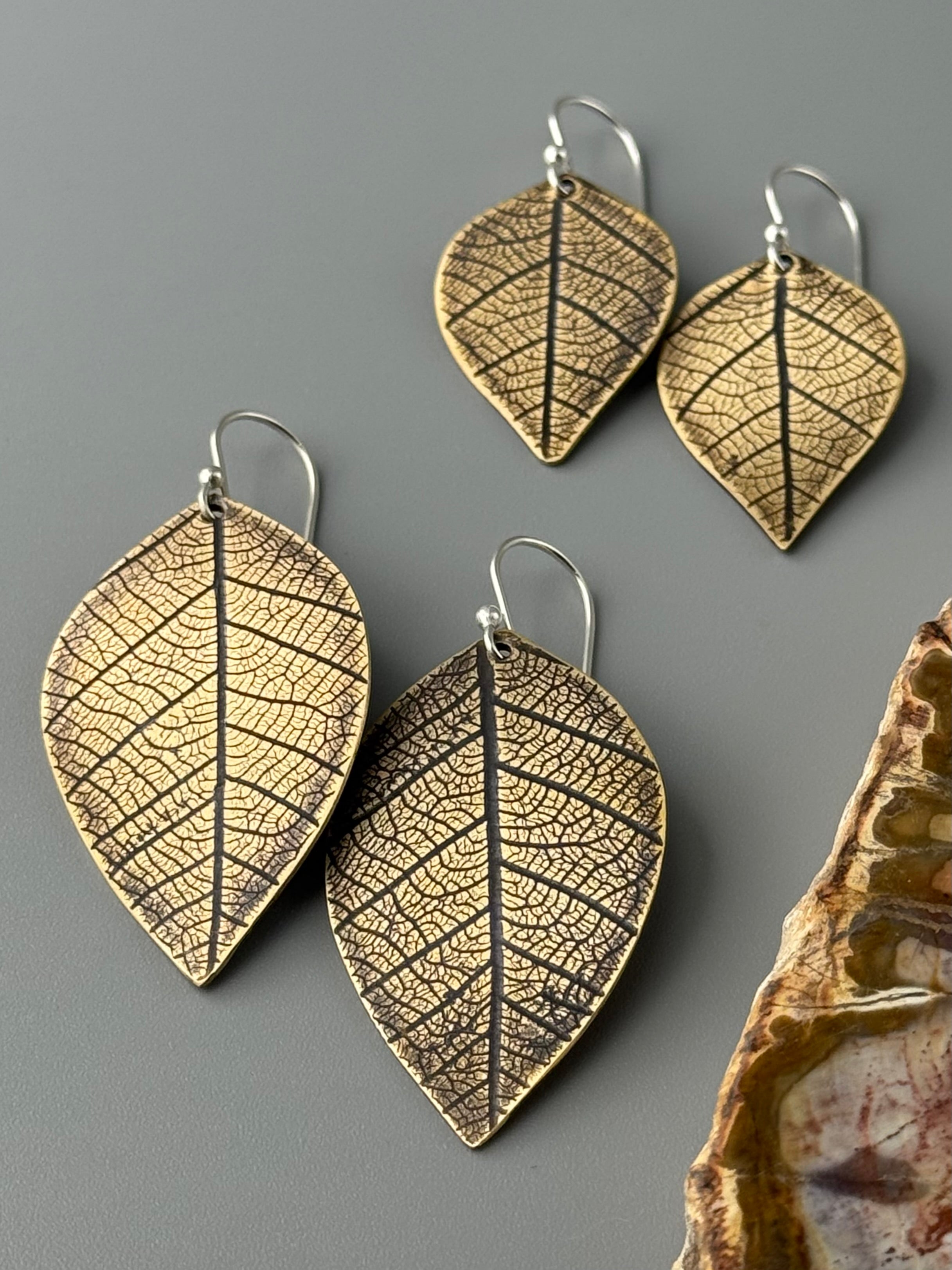 •LEAF• mixed metal dangle earrings