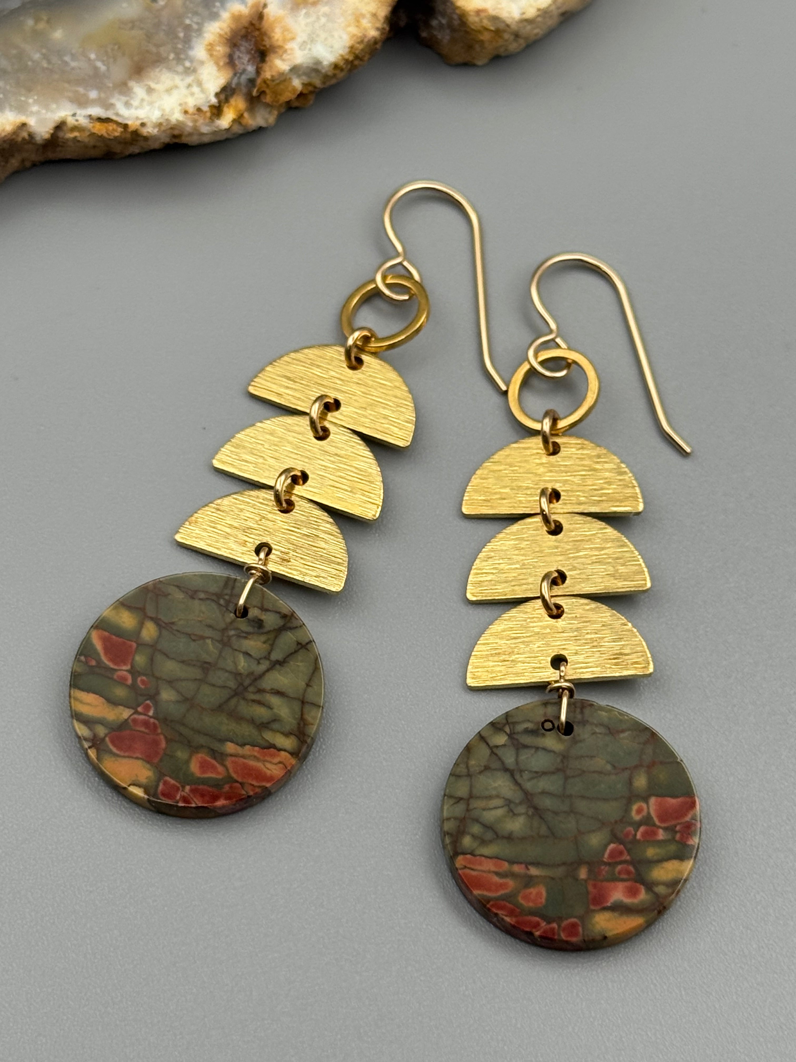 •MOON STACK• red creek jasper + gold earrings