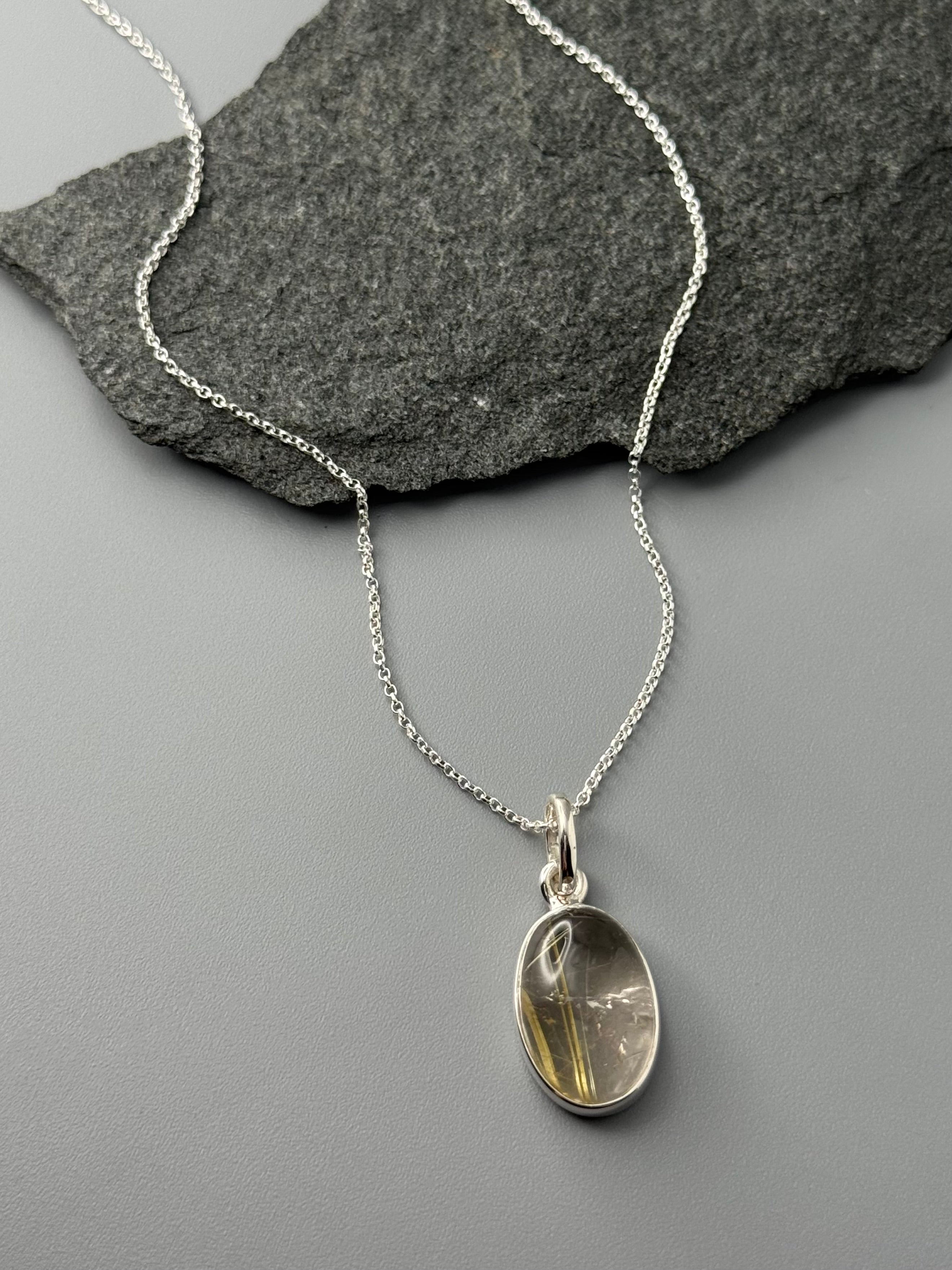 •RUTILATED QUARTZ - SMALL OVAL• sterling silver necklace (18" long)