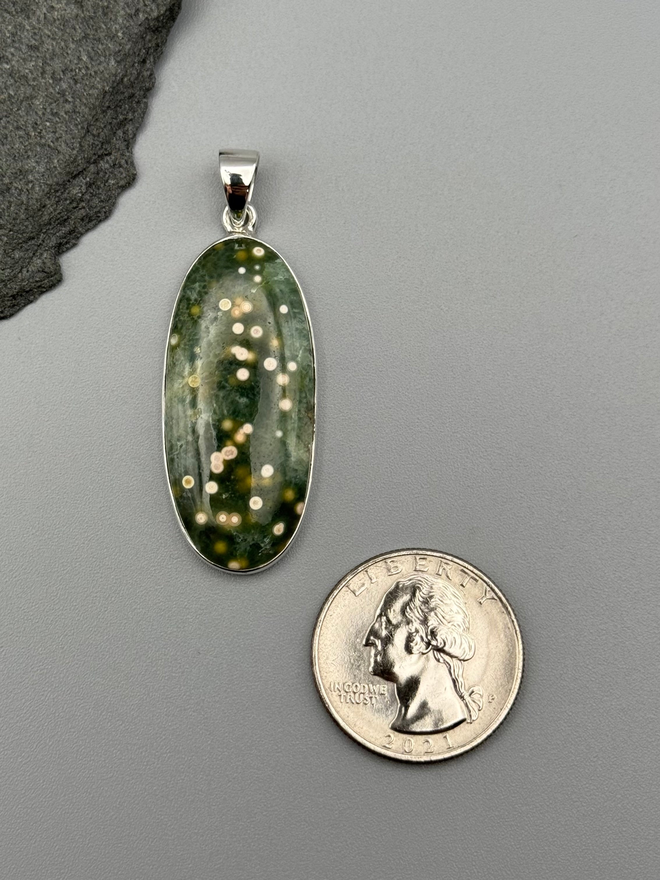 •OCEAN JASPER - ELONGATED OVAL• sterling silver pendant