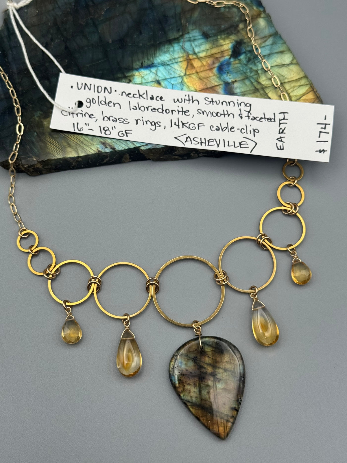 •UNION• golden labradorite + citrine gold necklace (16"-18" long)