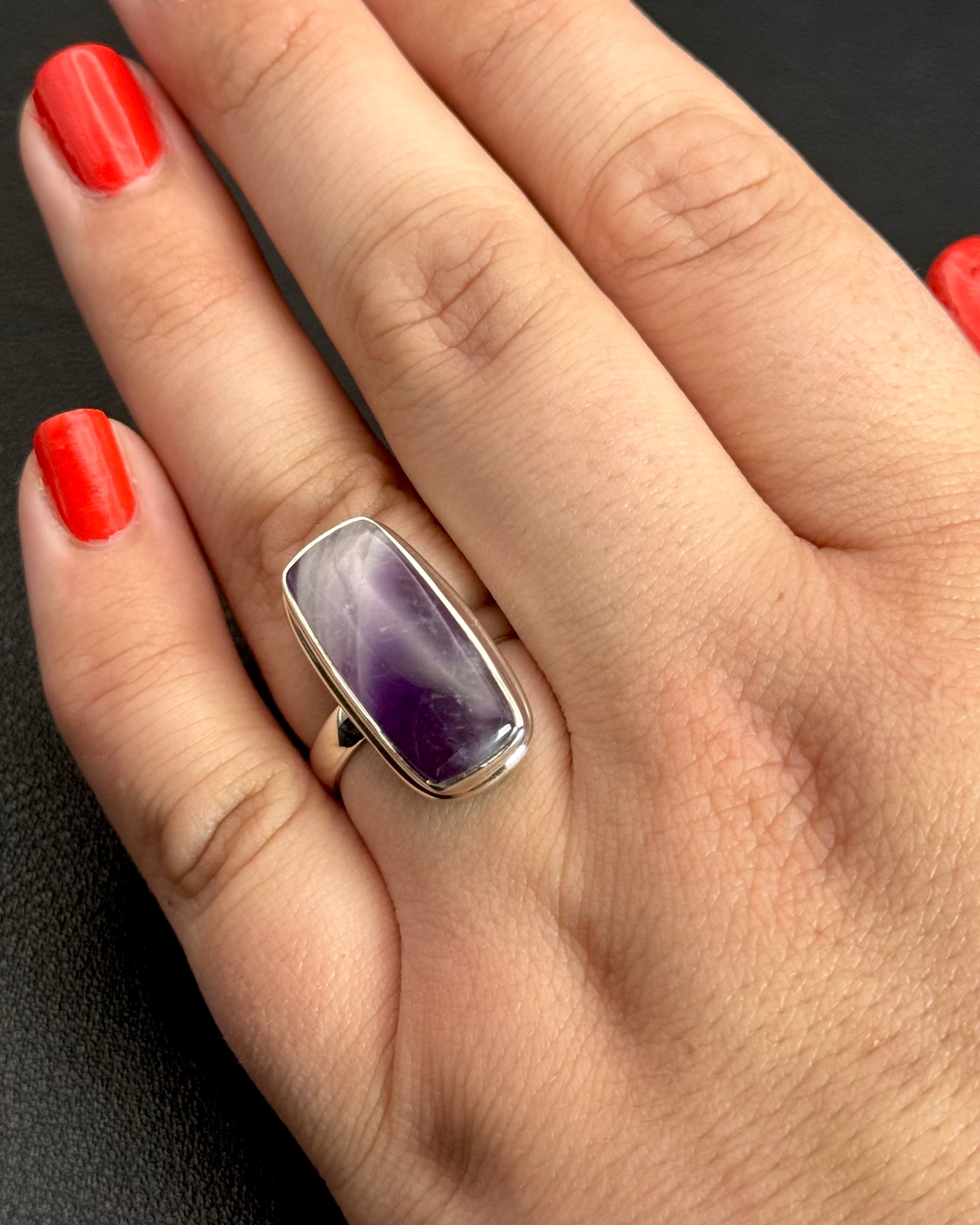 •CHEVRON AMETHYST - LARGE SOFT RECTANGLE• silver ring (size 8)