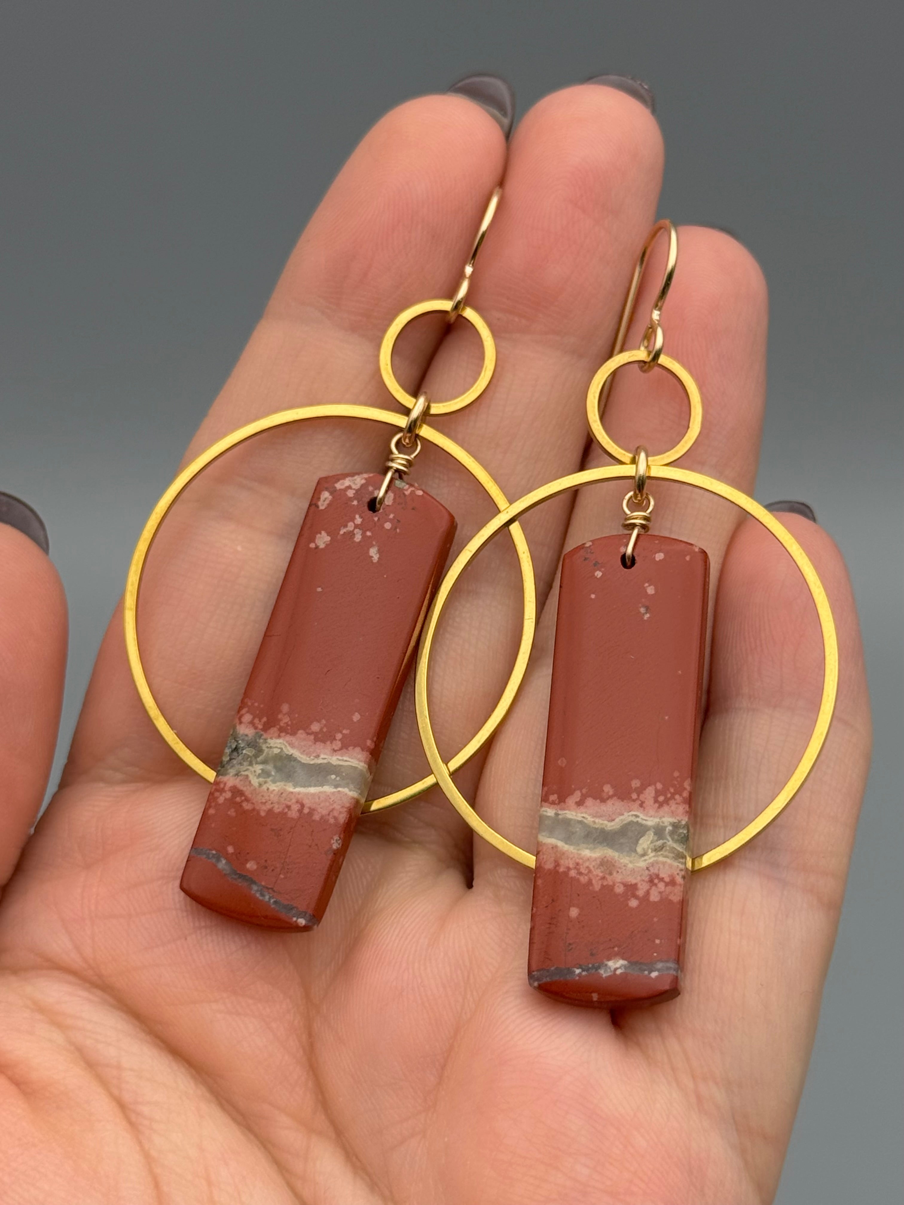 •EQUA-ORBIT• red jasper tower + gold earrings