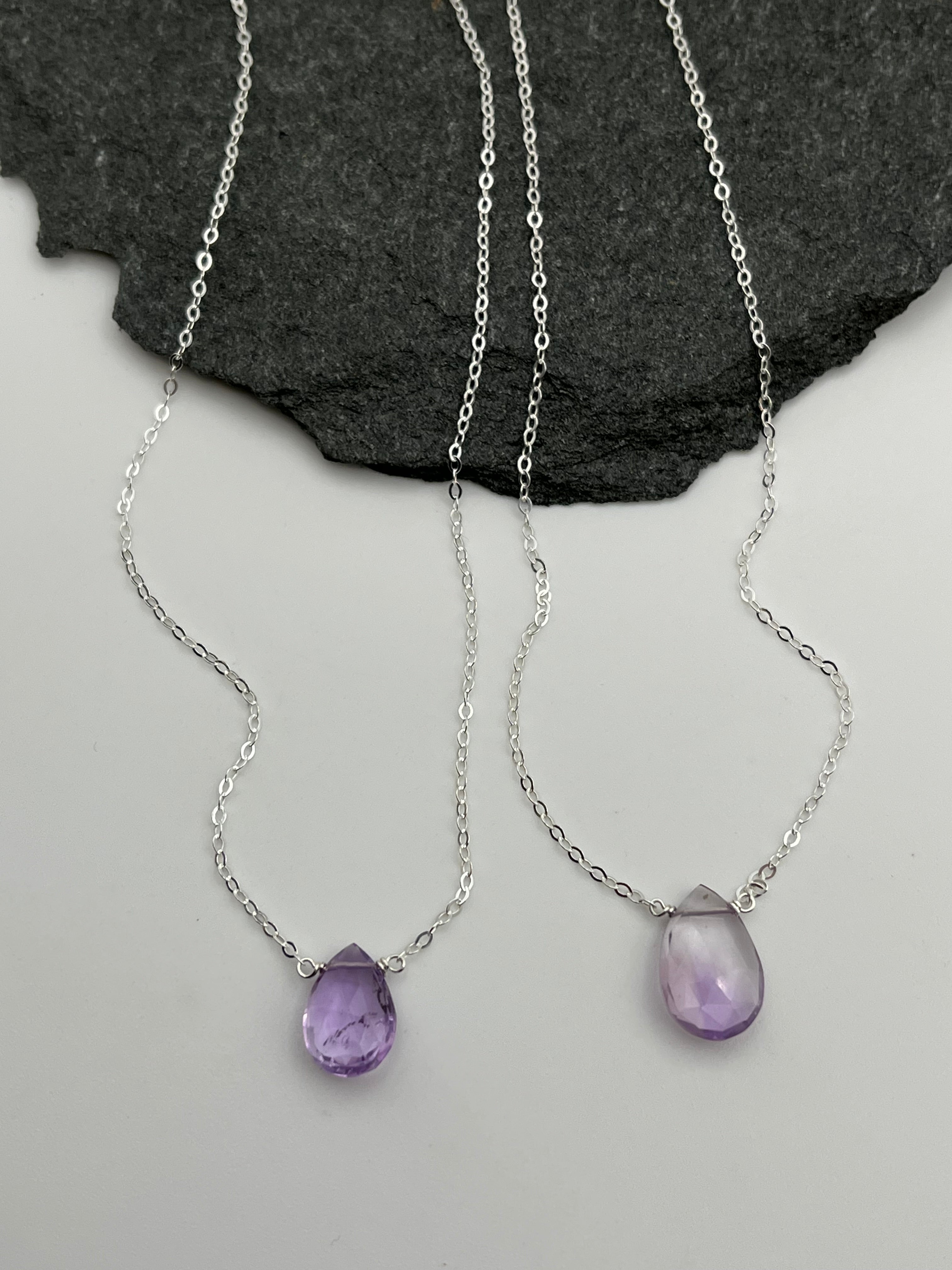 •STRAY• faceted amethyst teardrop + silver necklace