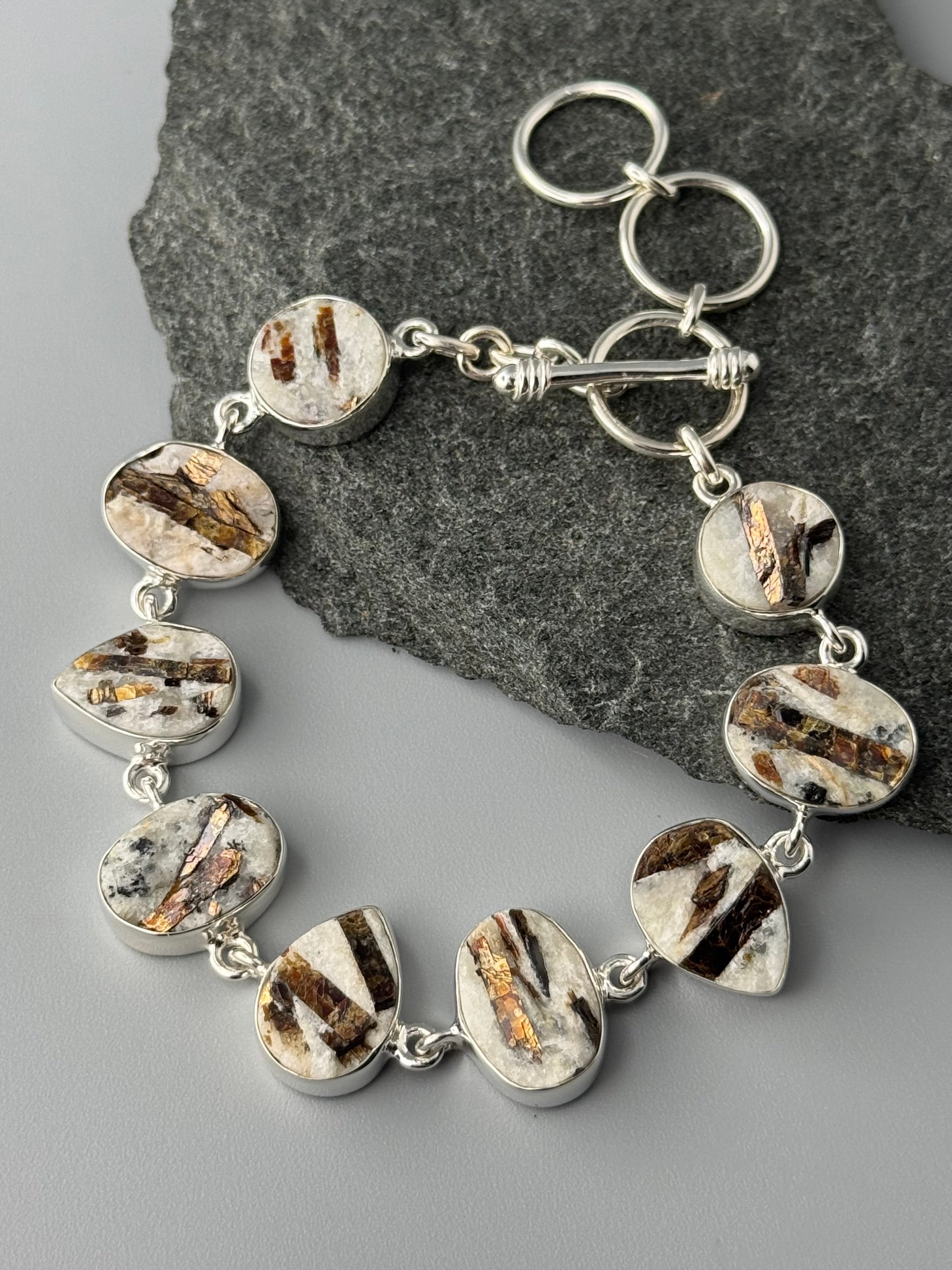 •ASTROPHYLLITE - GEO MIX• linked silver bracelet (7" - 8.25")