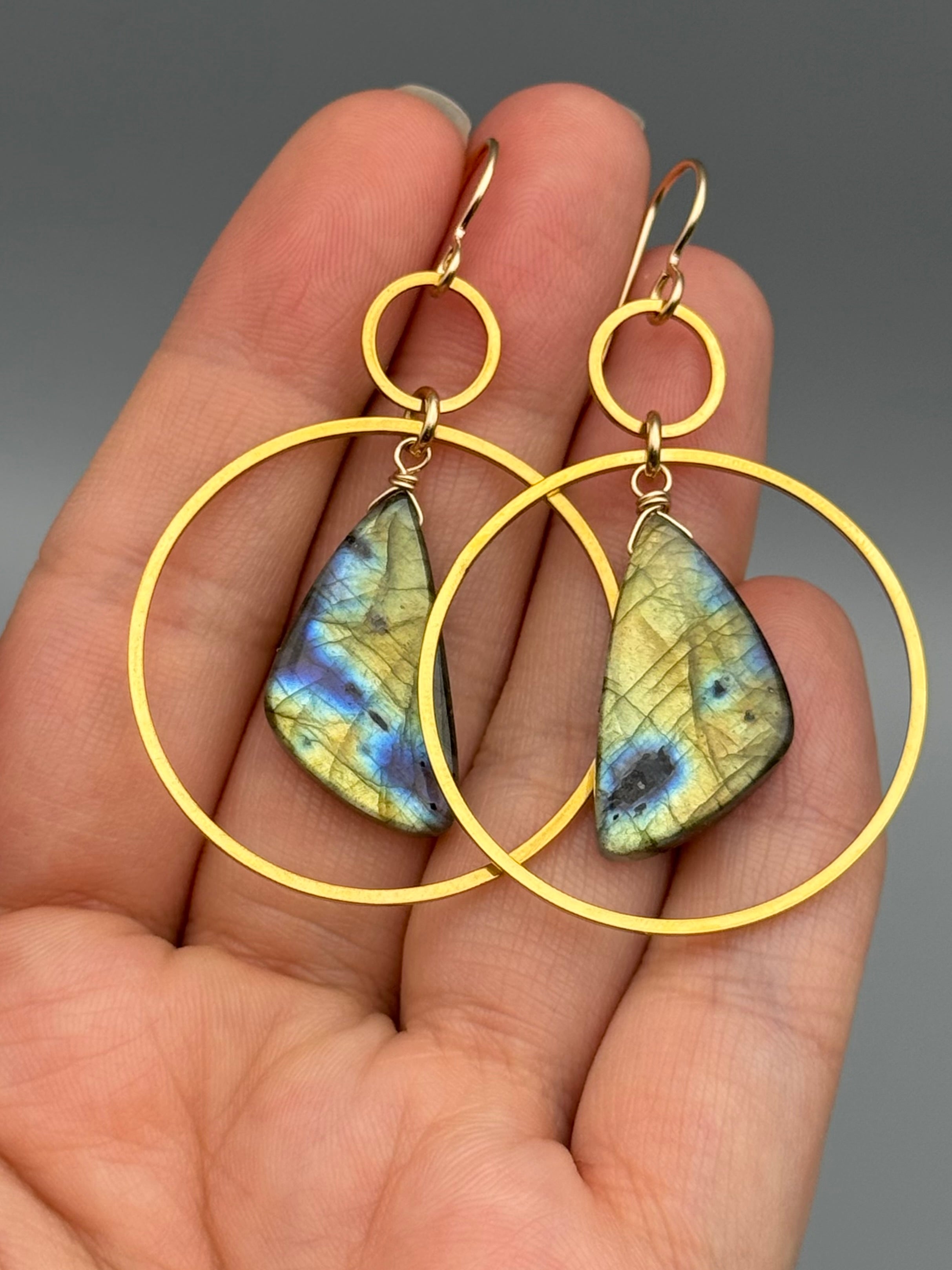 •EQUA-LUNA• labradorite wing + gold earrings