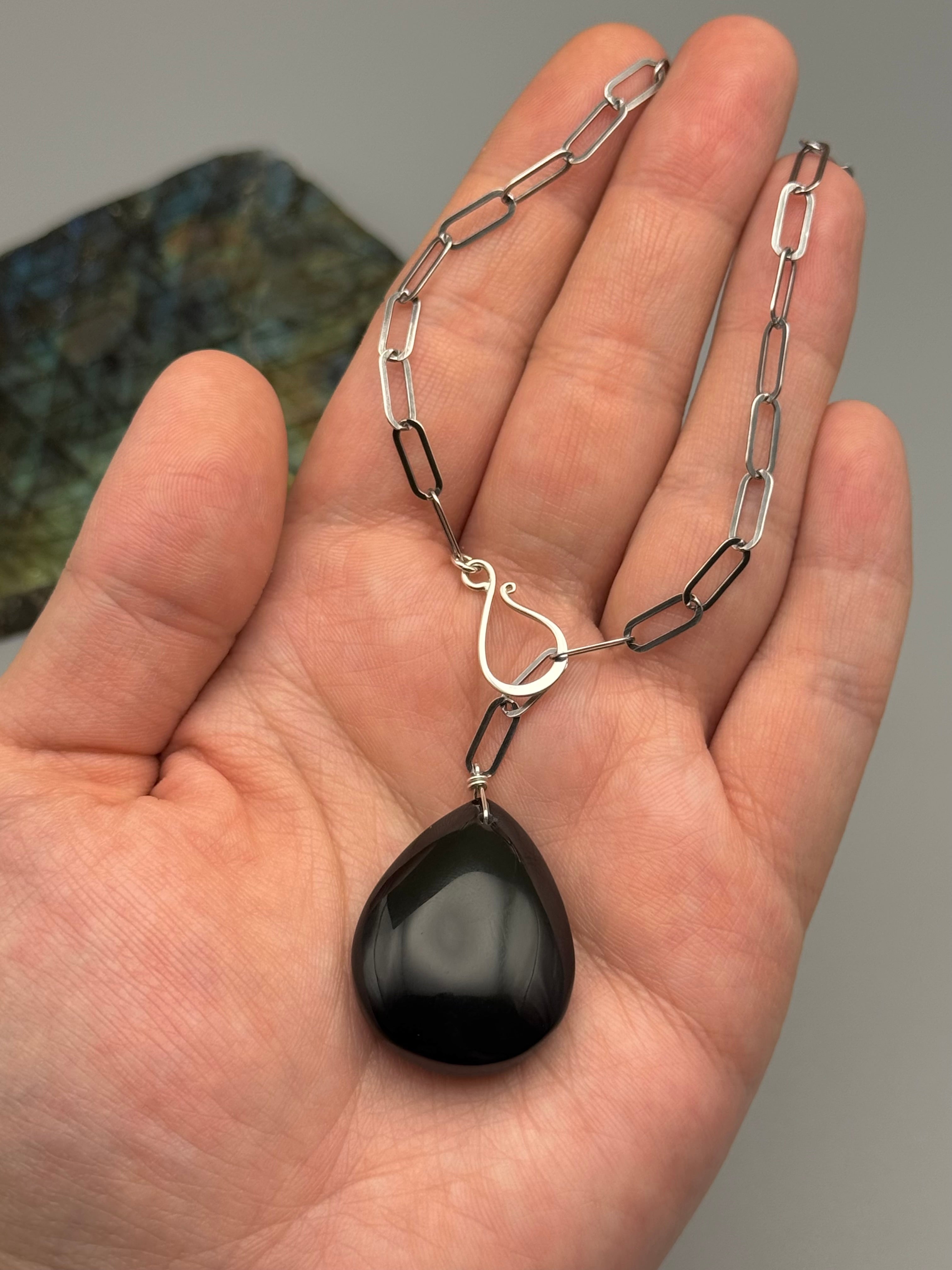 •LINKED• rainbow obsidian + silver necklace (ADJ to 19")
