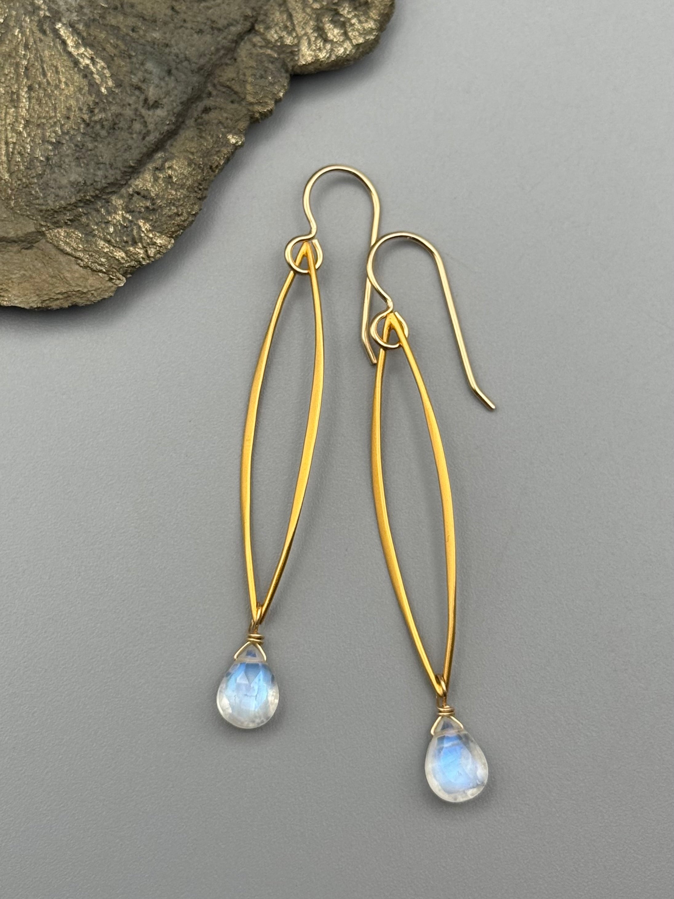 •MARQUISE• rainbow moonstone + gold earrings