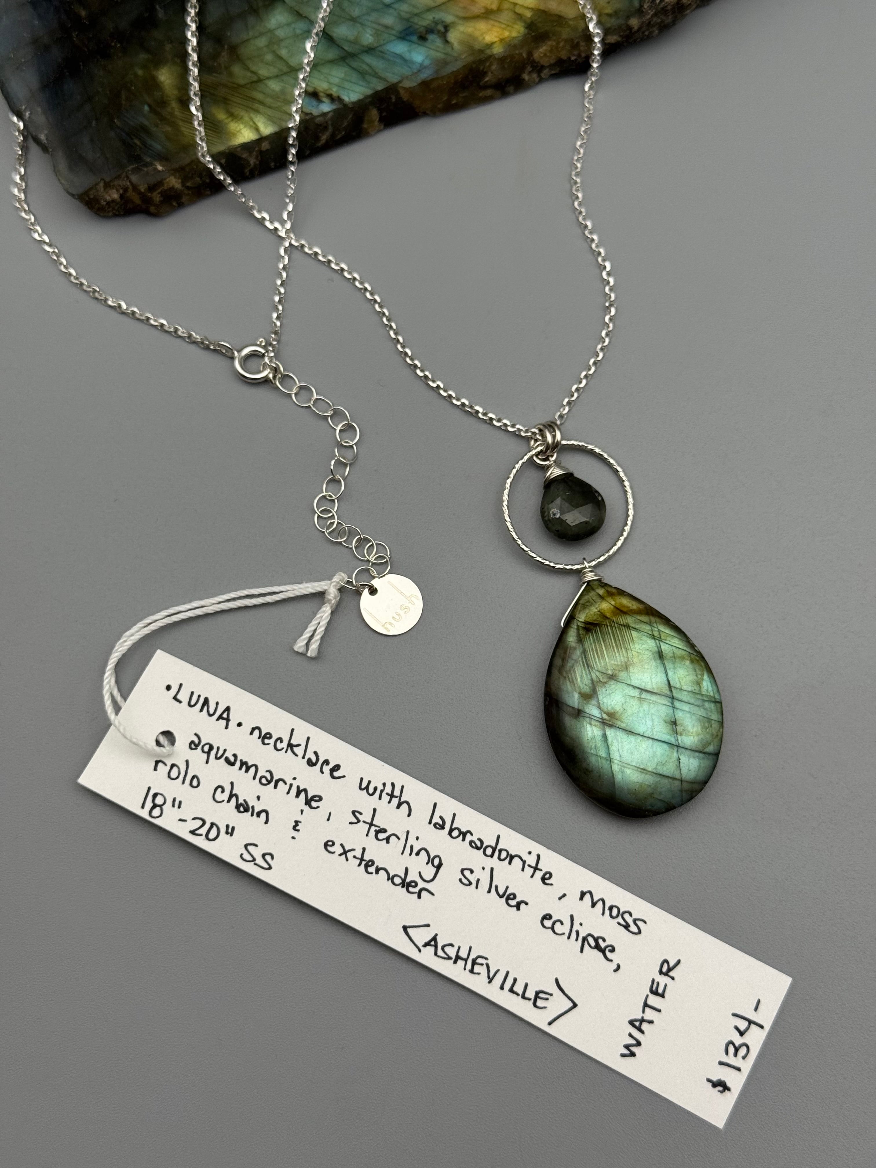 •LUNA• moss aquamarine + labradorite silver necklace (18"-20" long)