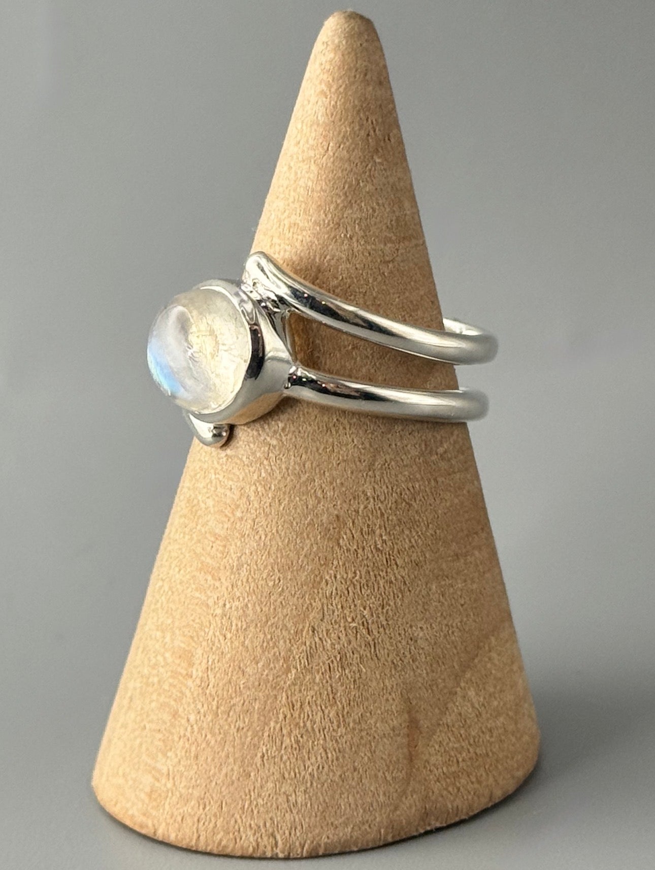 •RAINBOW MOONSTONE - ORBIT• wrapped double band silver ring (various sizes)